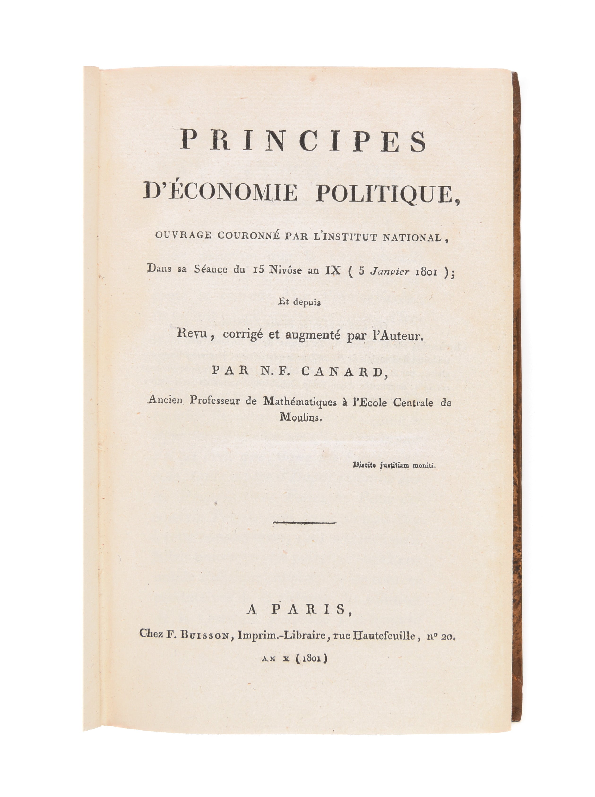 Principes d'economie politique, ouvrage couronné par l'Institut national, dans sa séance du 15 Nivôse an IX (5 janvier 1801); et depuis revu, corrigé et augmenté par l'auteur.