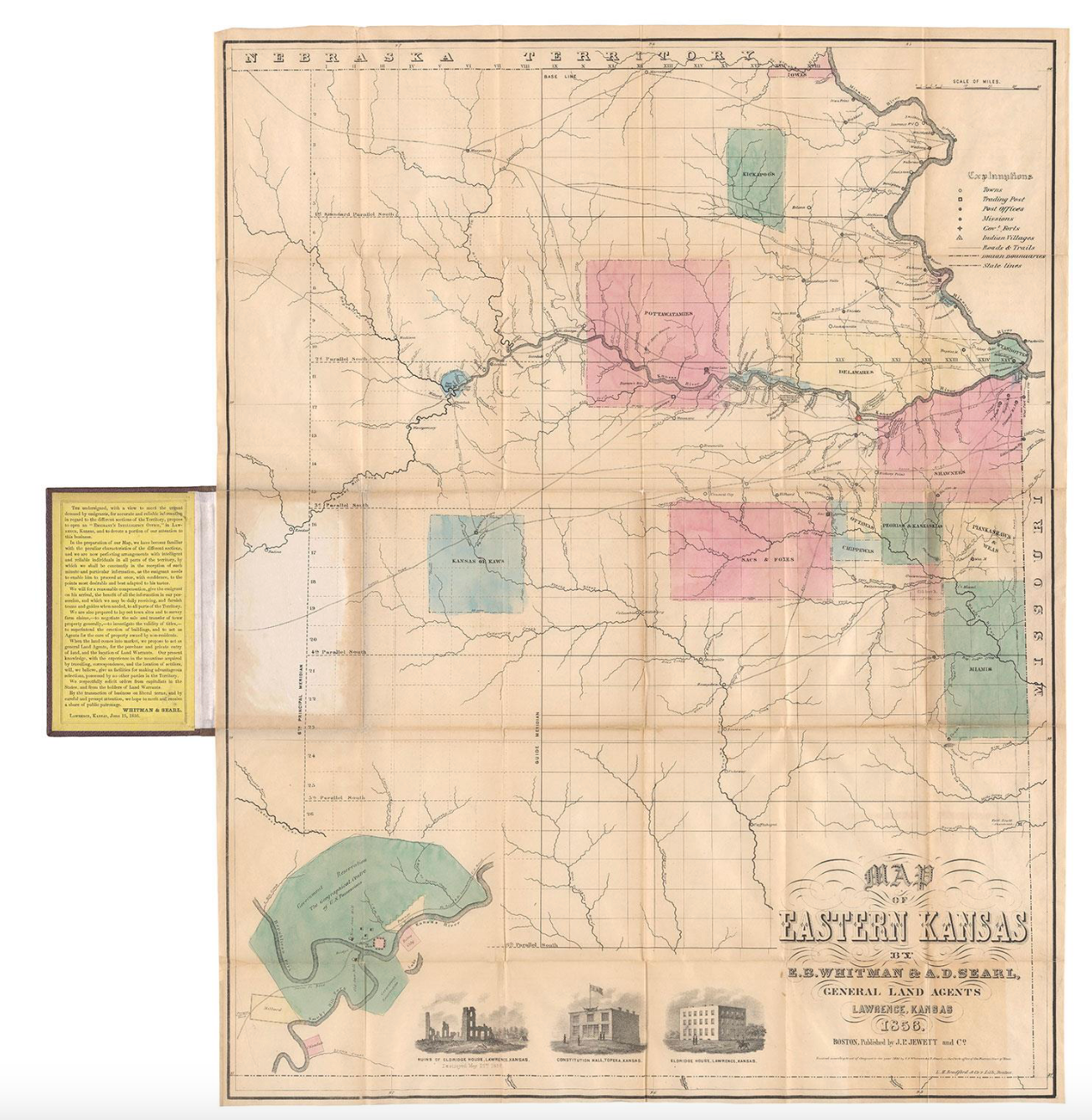 Map of Eastern Kansas by E.B. Whitman & A. D. Searl General Land Agents Lawrence, Kansas.