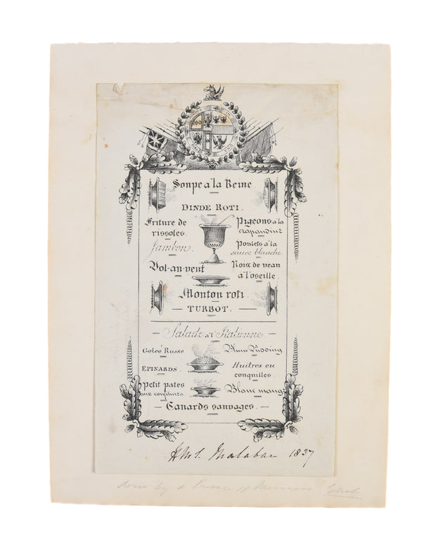 Two menus for meals aboard HMS Malabar.