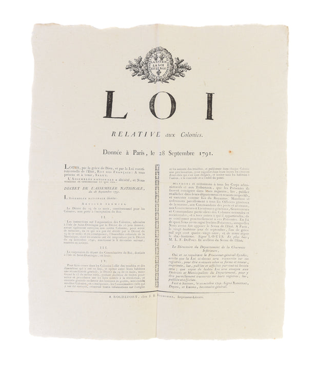 Loi Relative aux Colonies.