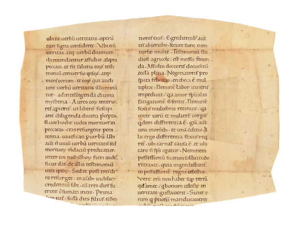 Pseudo-Chrysostom Fragment from Opus imperfectum in Matthaeum in Latin, manuscript on vellum.
[Italy, 12th century].