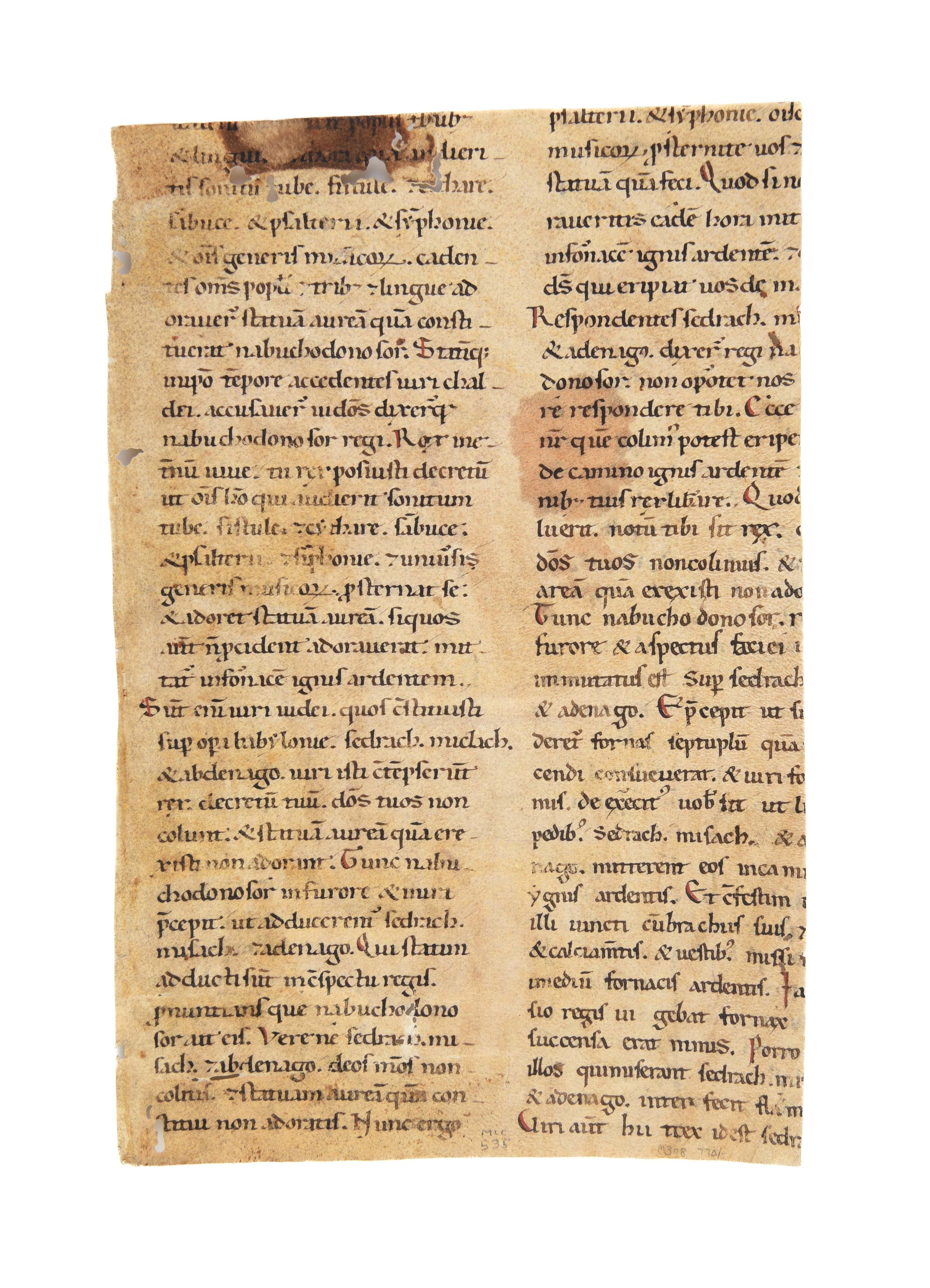Paschal Vigil for SS. Rufina e Seconda in Trastevere. Fragment of a leaf of the Paschal Vigil from a Liturgical book in Latin, decorated manuscript on vellum.
 [Italy, probably Rome, 12th century].