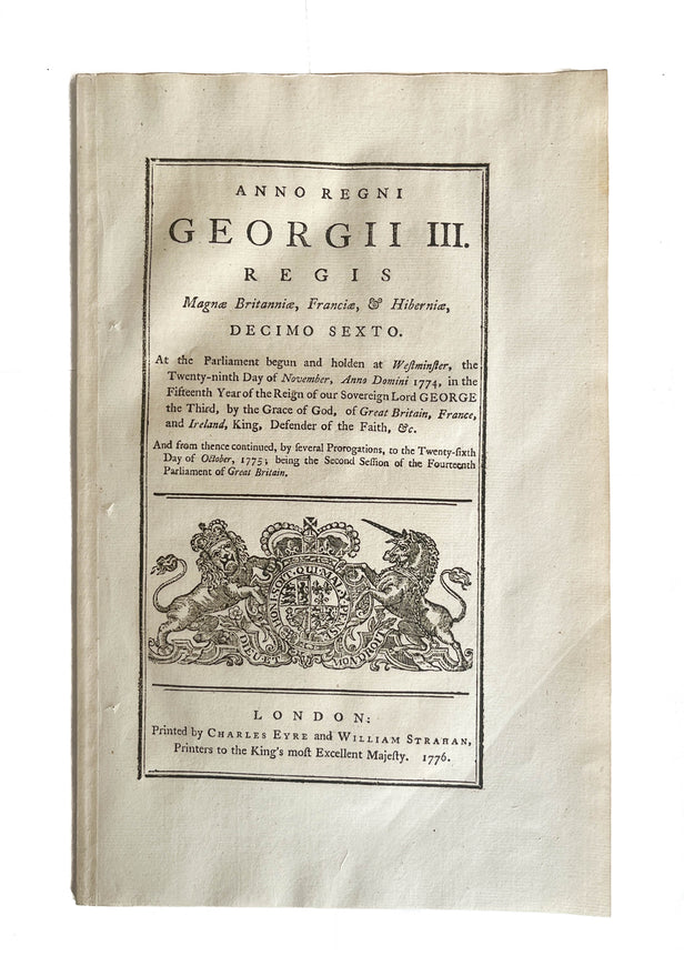An Act to prohibit all Trade and Intercourse with the Colonies of New Hampshire, Massachuset's Bay, Rhode Island, Connecticut, New York, New Jersey, Pennsylvania, the Three Lower Counties on Delaware, Maryland, Virginia, North Carolina, South Carolina and