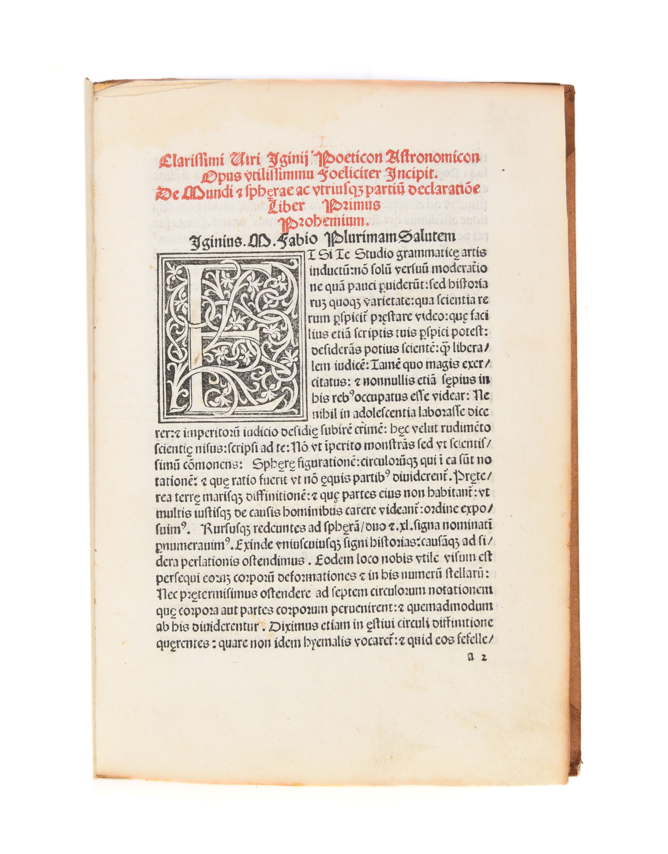 Poetica astronomica. (Edited by Jacobus Sentinus and Johannes Lucilius Santritter).
Venice, Erhard Ratdolt, 14 October 1482.