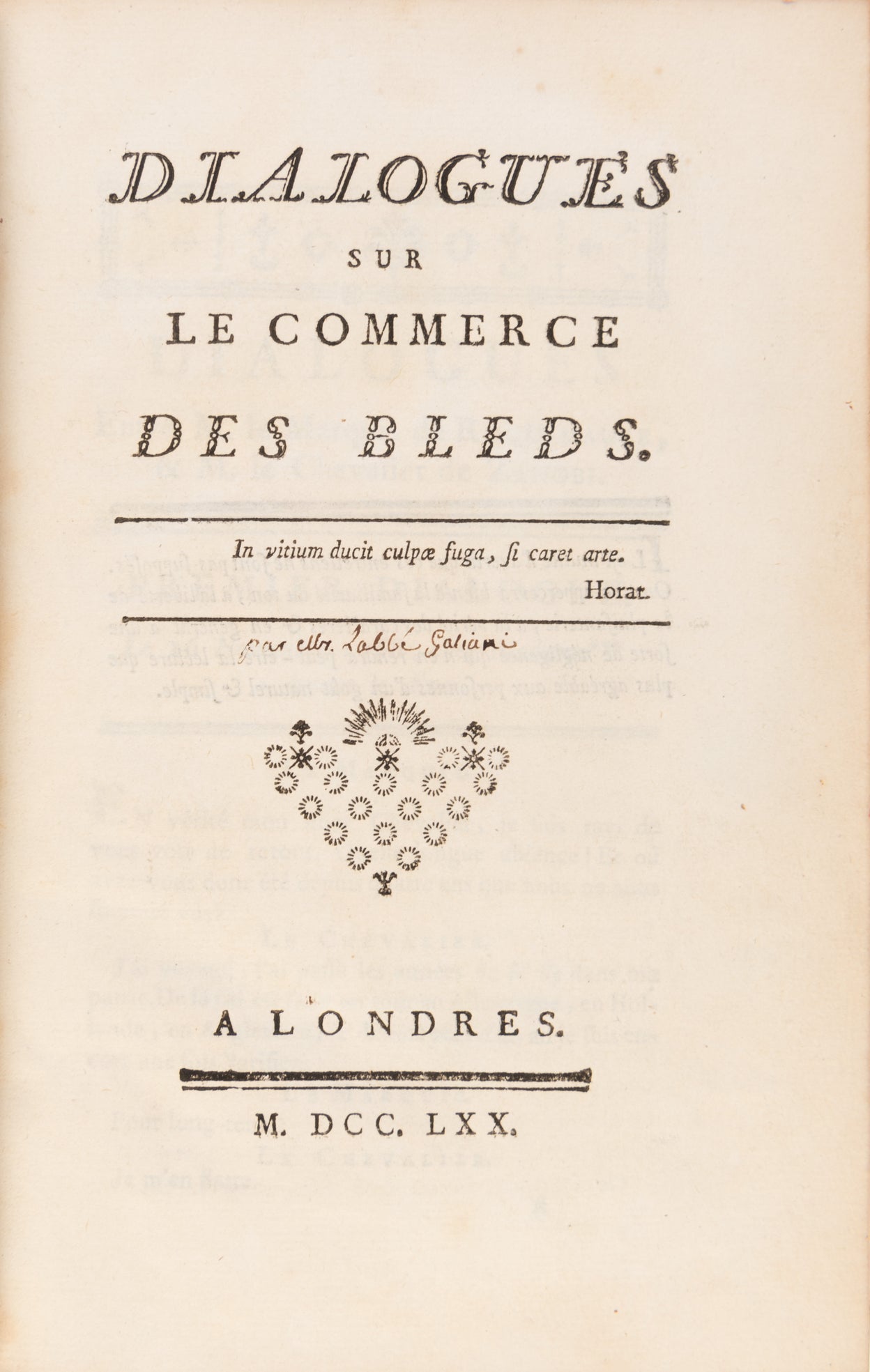 Dialogues sur le commerce des bleds.
