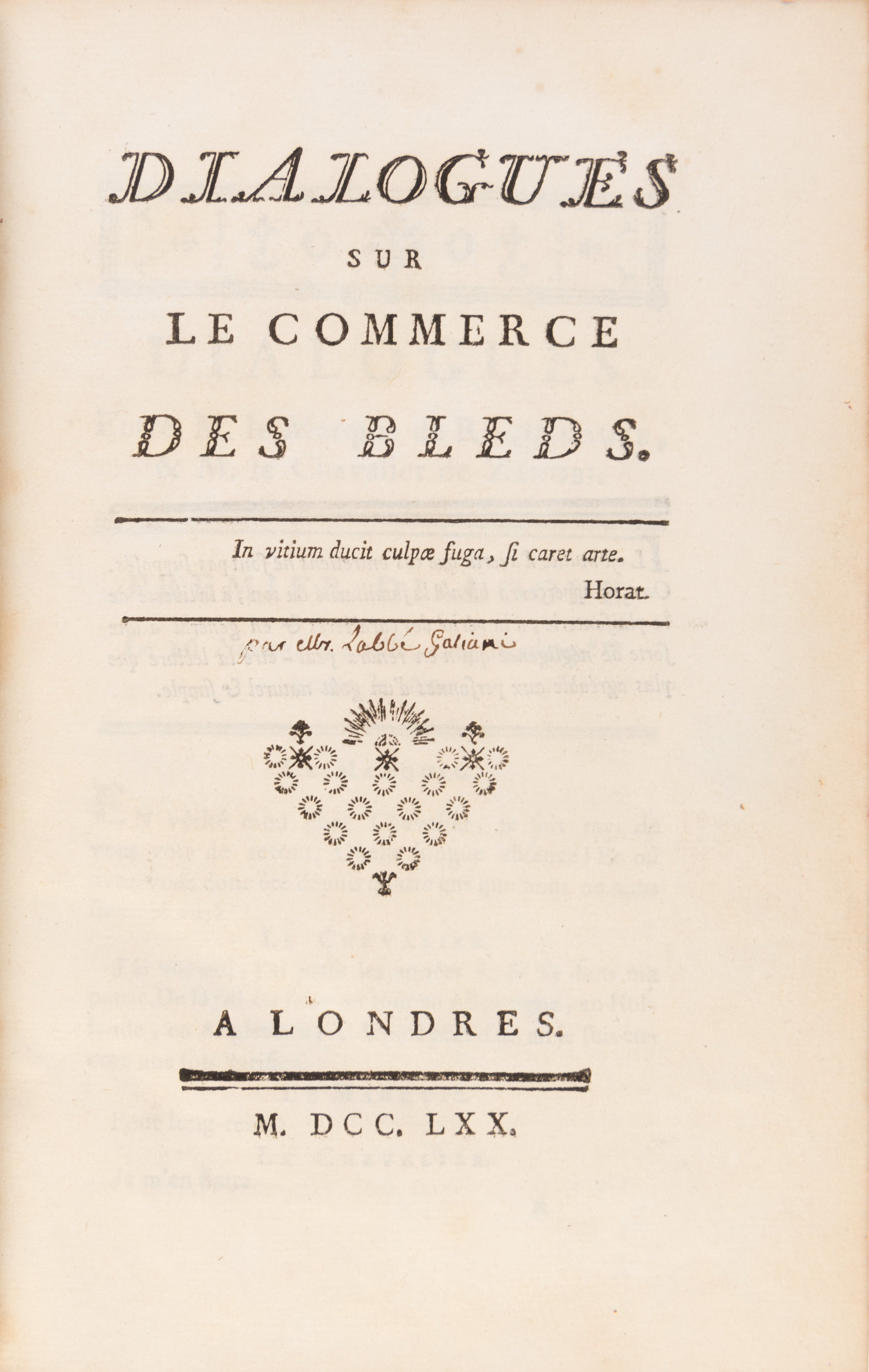 Dialogues sur le commerce des bleds.