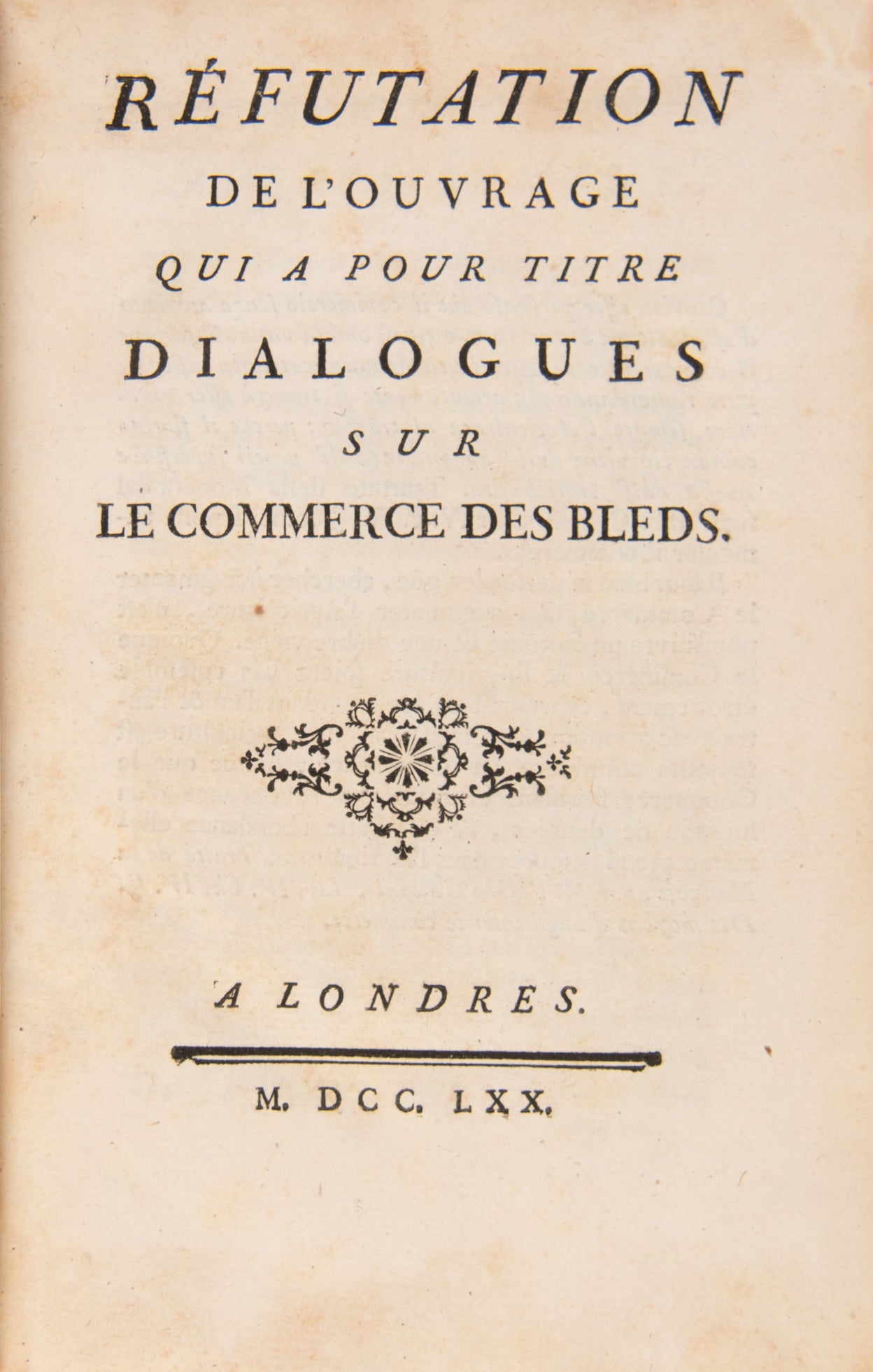 Dialogues sur le commerce des bleds.