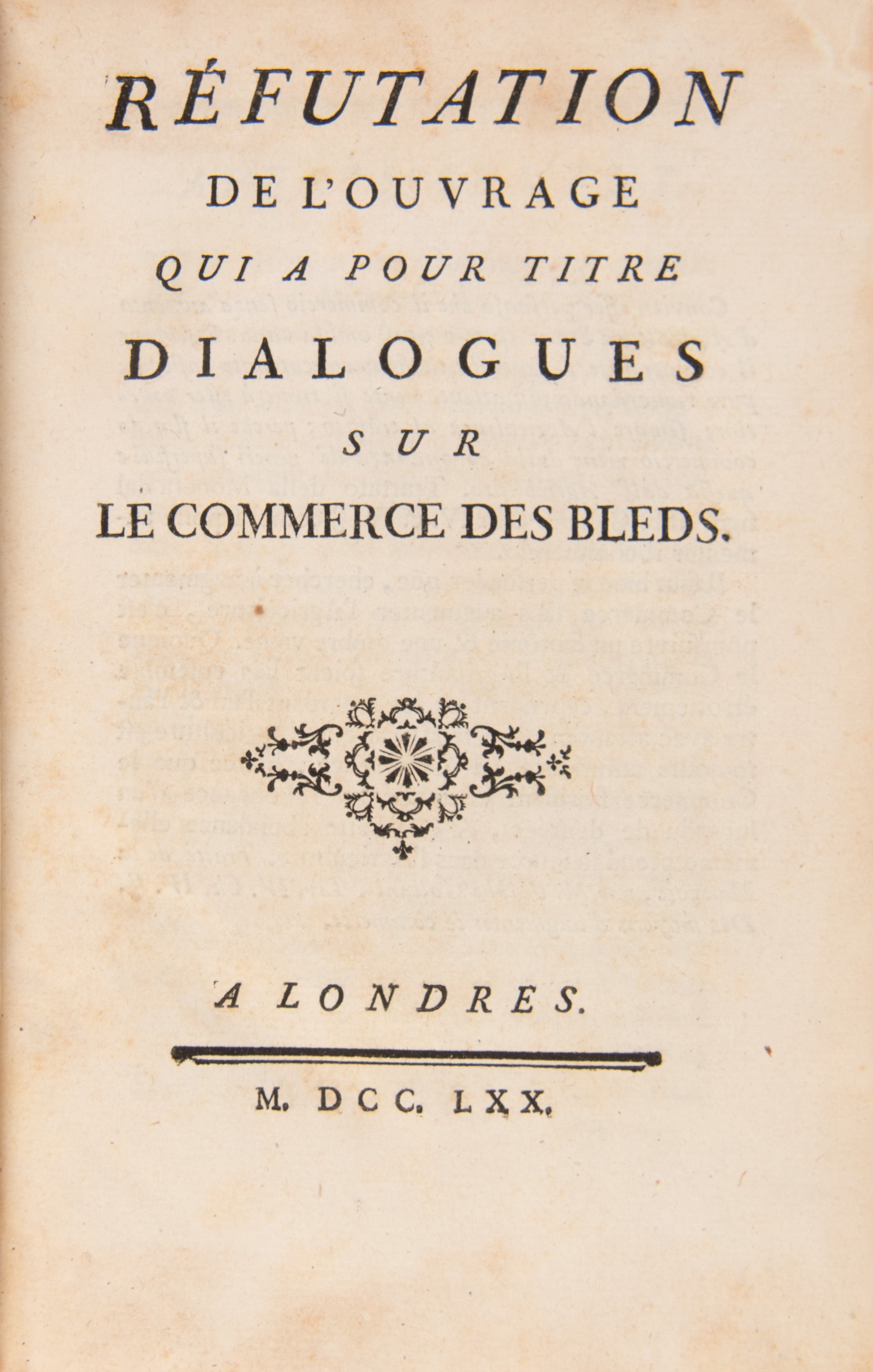 Dialogues sur le commerce des bleds.