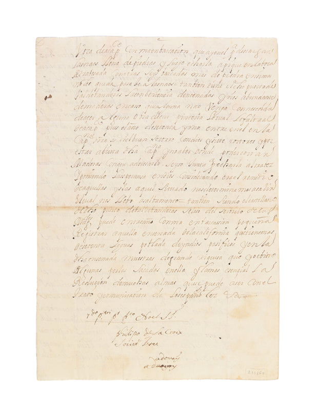 [Autograph memorial to the King with reference to the difficulty of navigating the seas between the Philippine Islands and New Spain, mentioning the first shipbuilding yard on the Bay of California.]