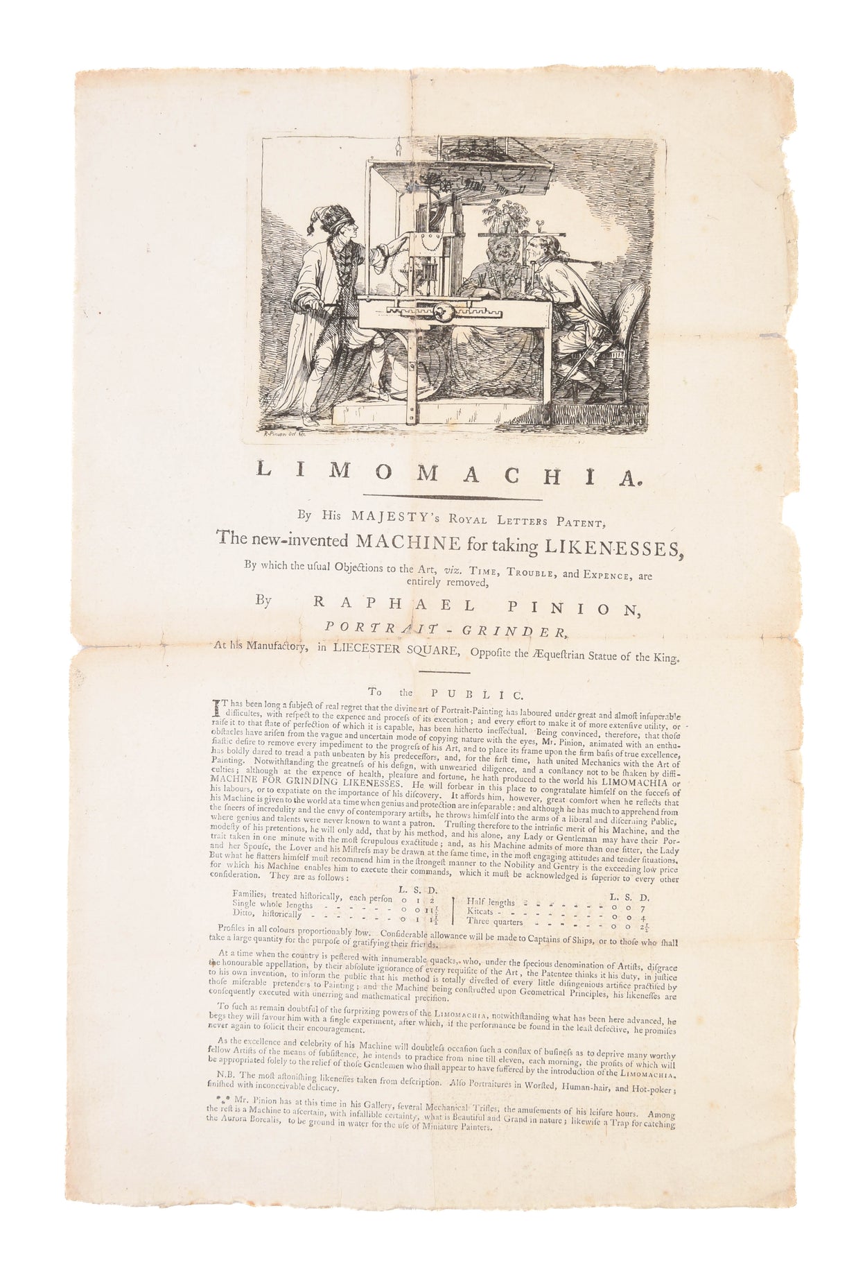 Limomachia. By His Majesty's Royal Letters Patent, the new-invented Machine for taking Likenesses ...