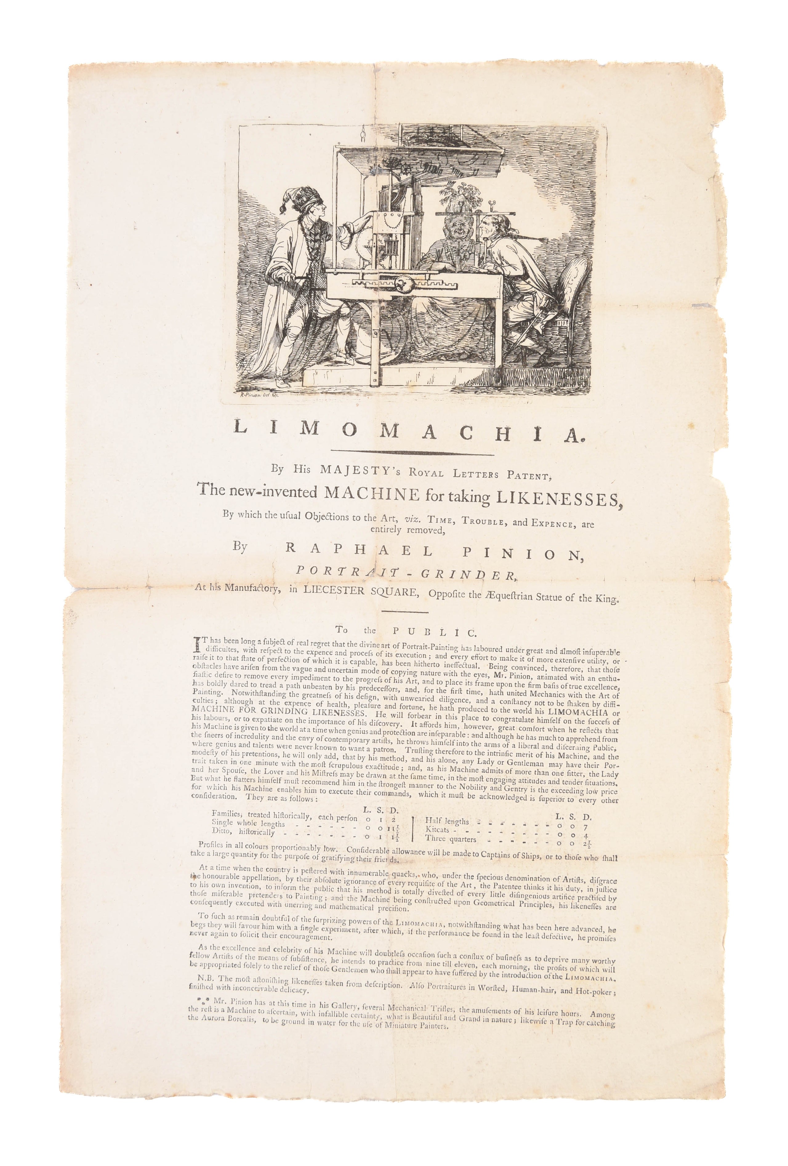 Limomachia. By His Majesty's Royal Letters Patent, the new-invented Machine for taking Likenesses ...