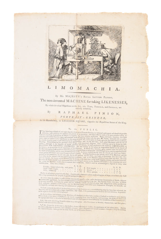 Limomachia. By His Majesty's Royal Letters Patent, the new-invented Machine for taking Likenesses ...