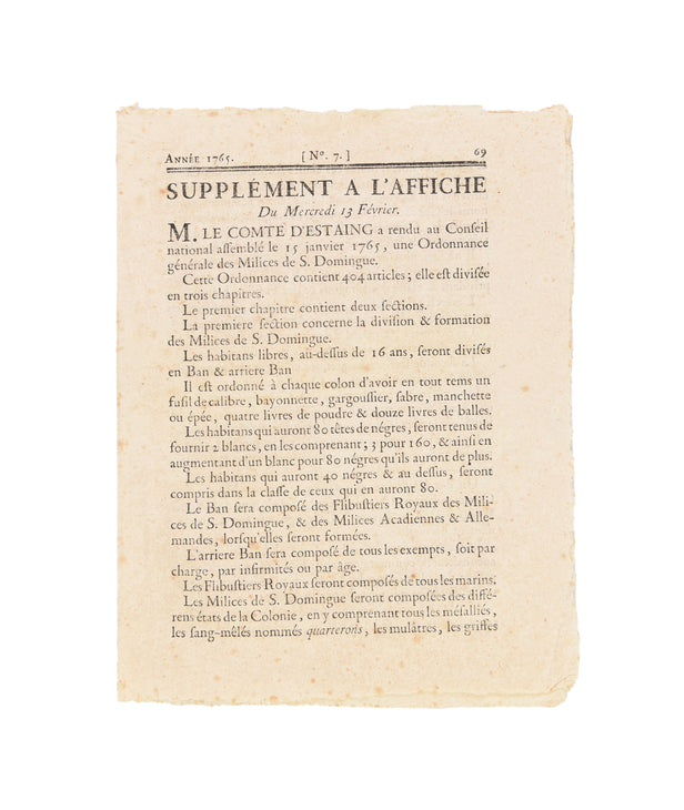 Supplement a l'Affice du Mercredi 13 Février, 1765 [caption title].