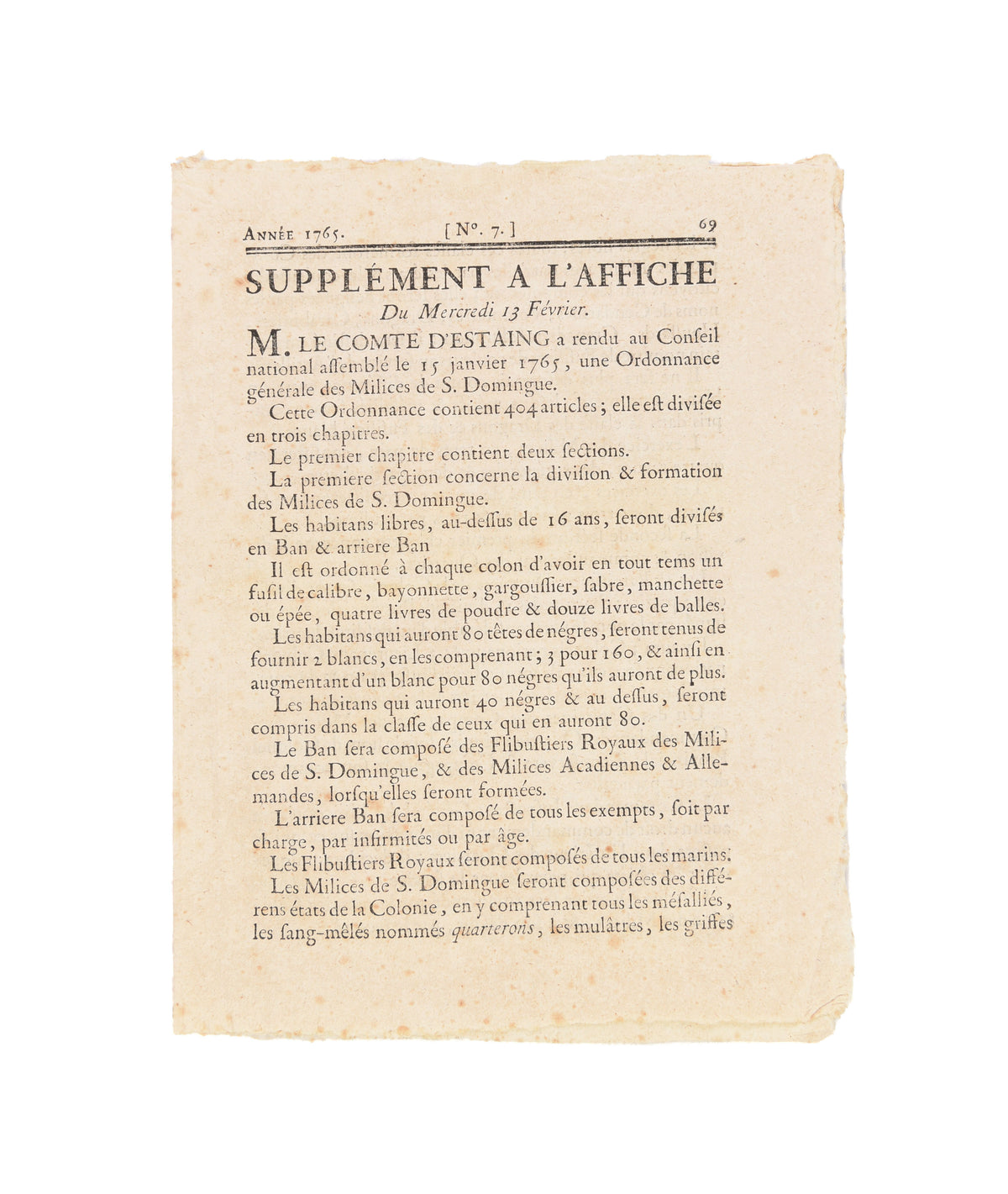 Supplement a l'Affice du Mercredi 13 Février, 1765 [caption title].