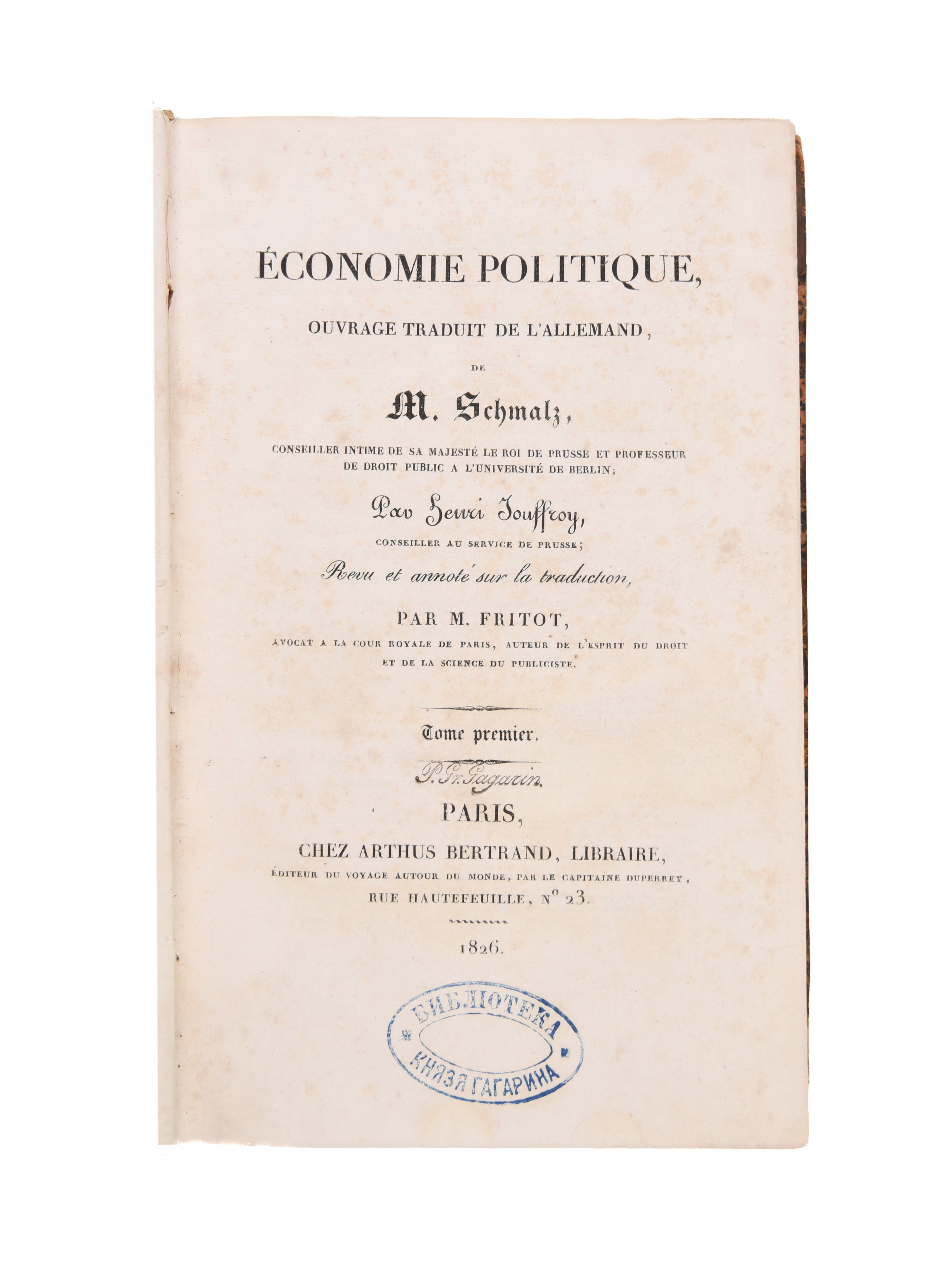 Économie politique, ouvrage traduit de l'allemand par Henri Jouffroy Revue et annoté sur la traduction par M. Fritot.