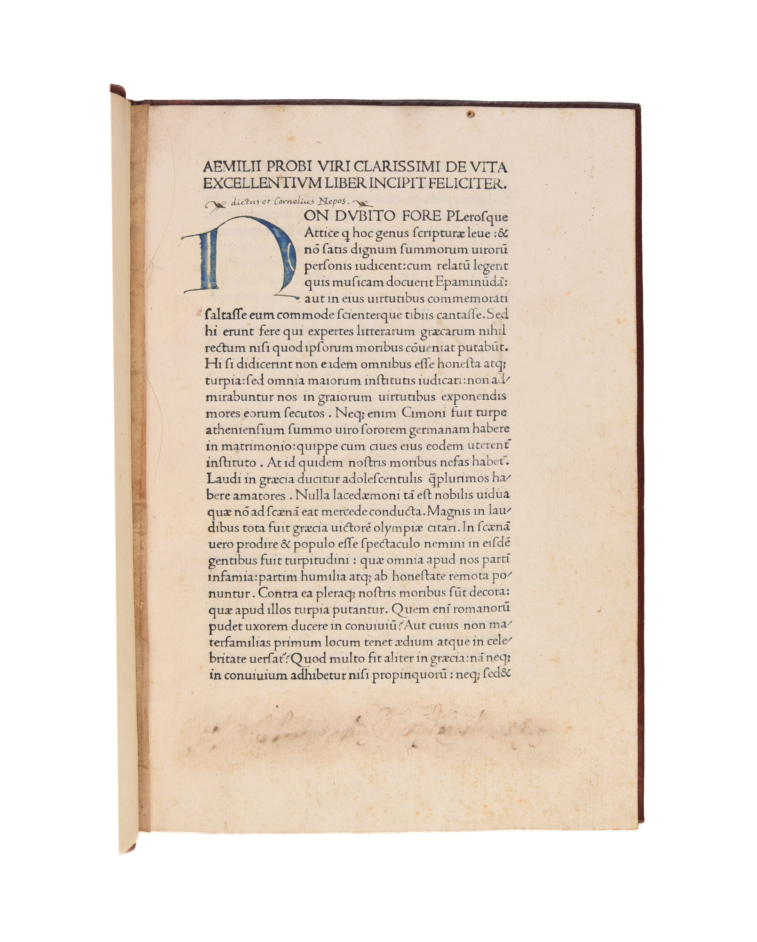 Vitae imperatorum, sive De vita illustrium virorum.
Venice, Nicolaus Jenson, 8 March 1471