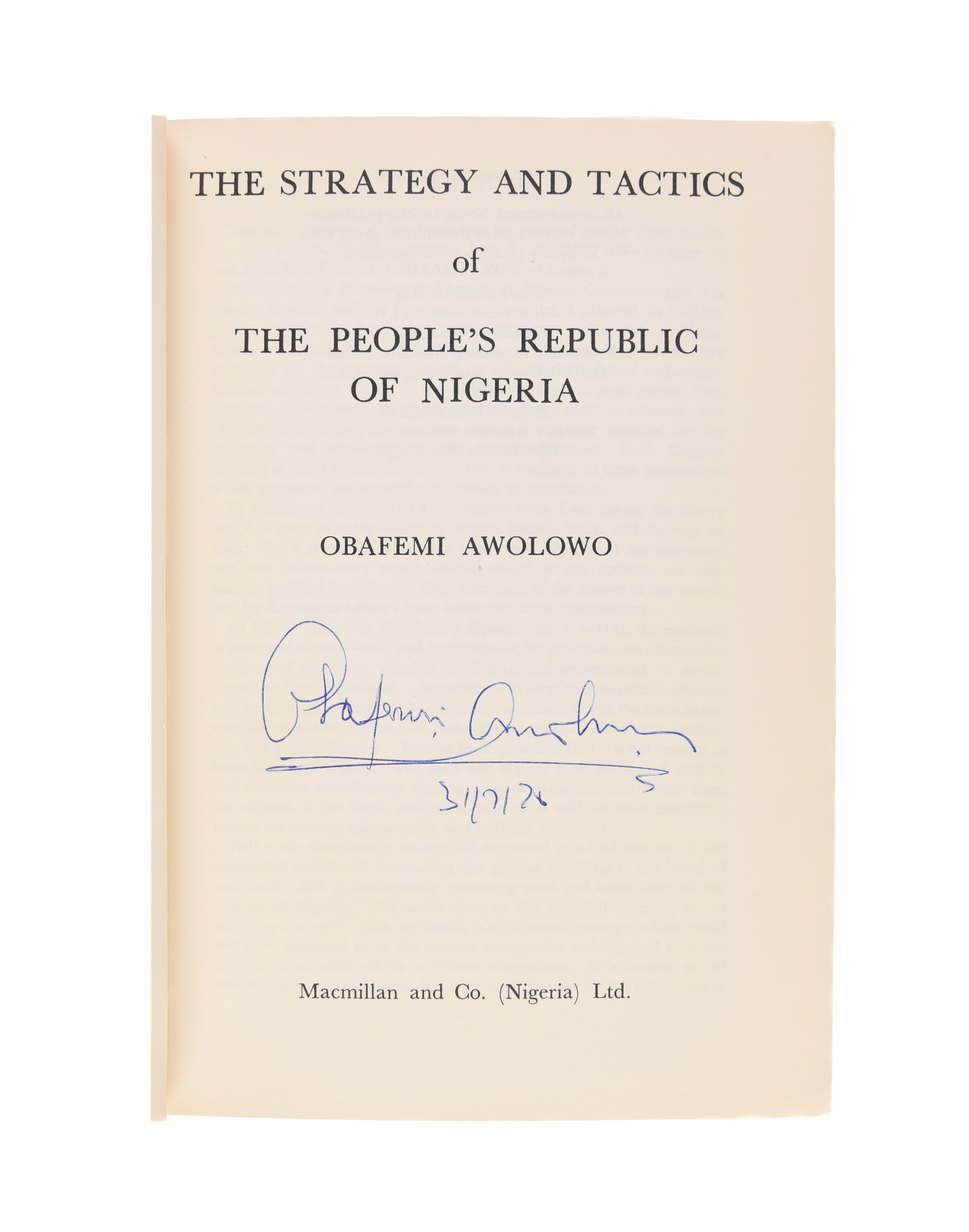 The Strategy and Tactics of the People's Republic of Nigeria.
