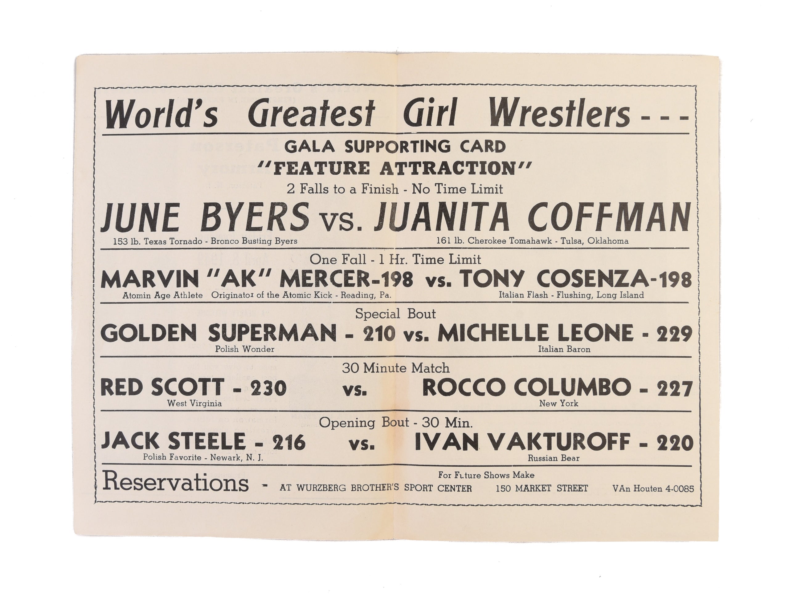 [Small archive of material relating to a women's wrestling match between June 