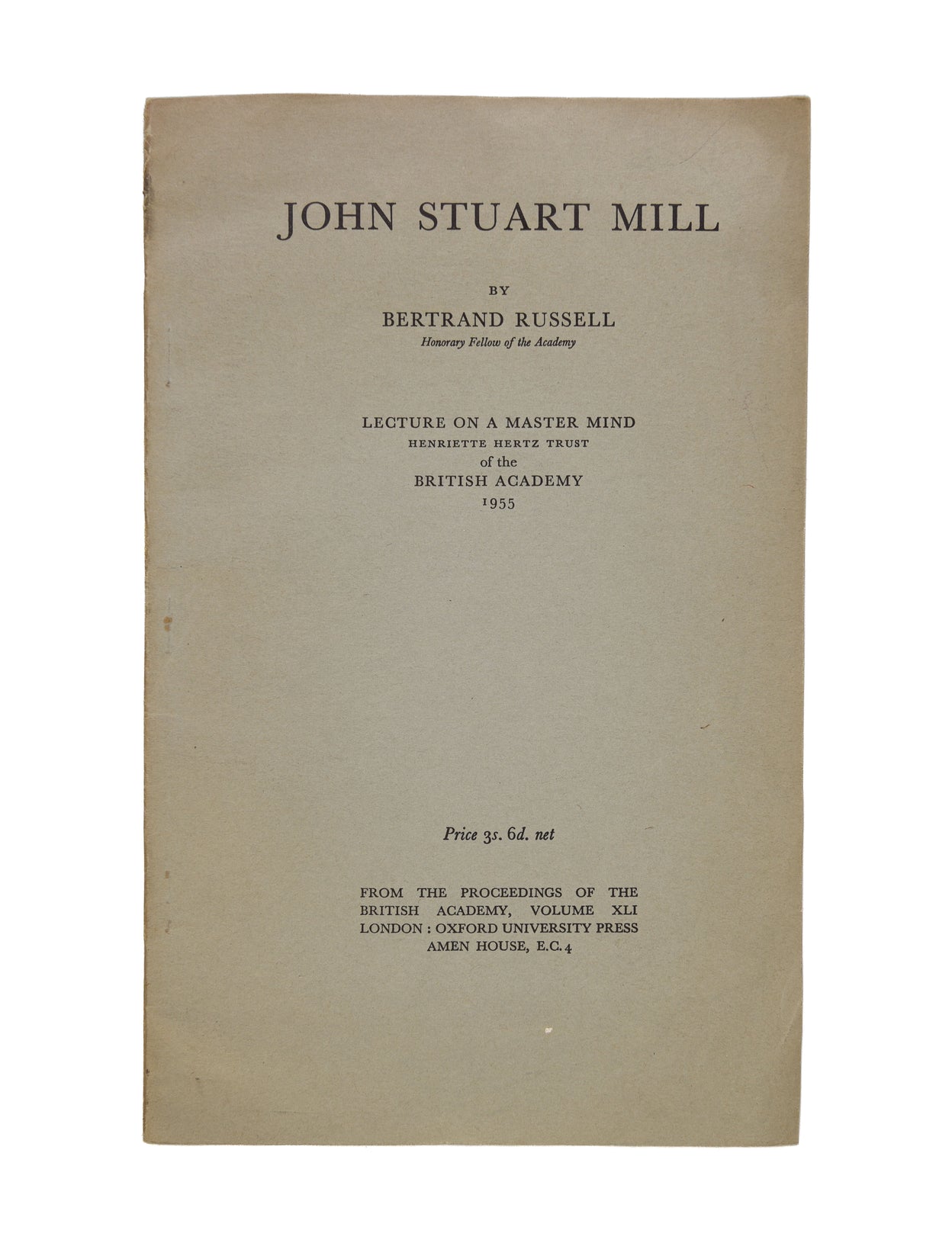 John Stuart Mill. Lecture on a Master Mind.