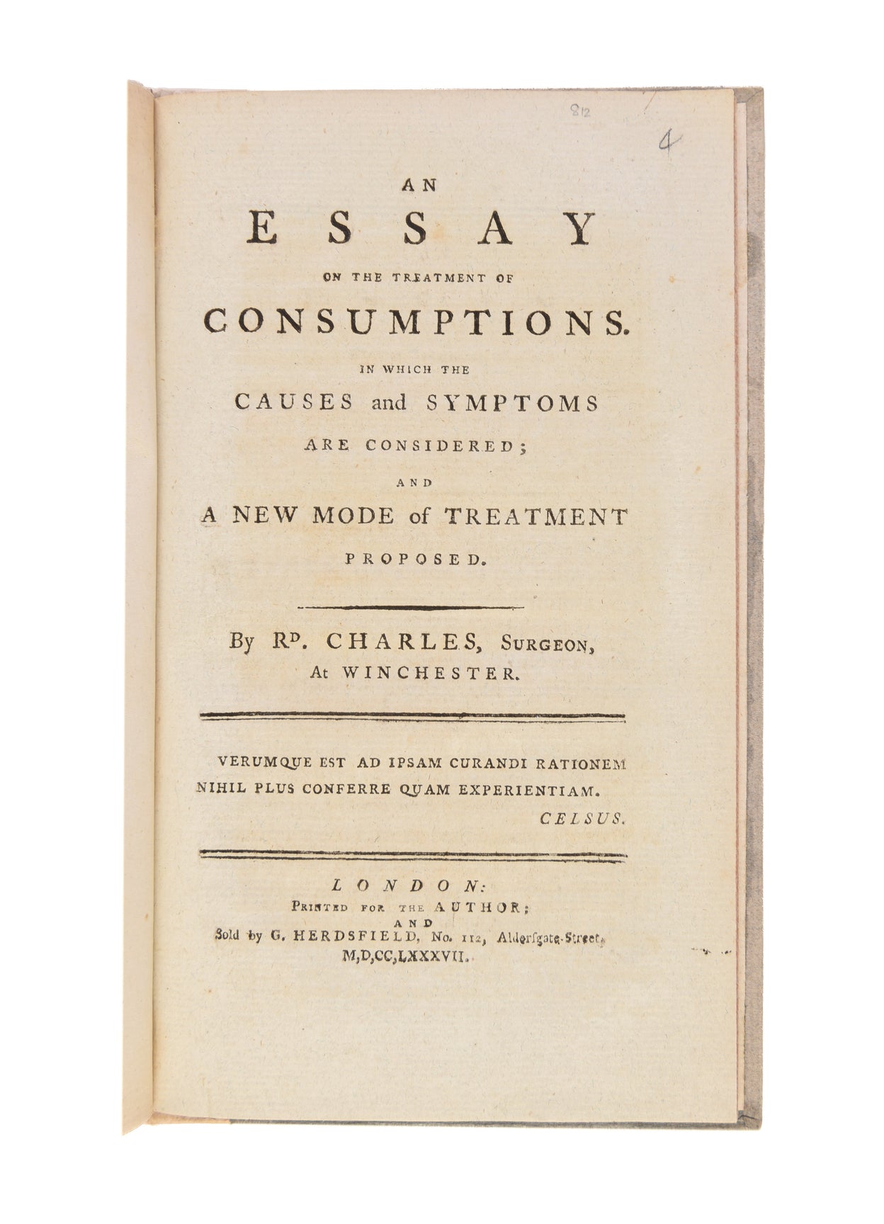 An Essay on the Treatment of Consumptions.
