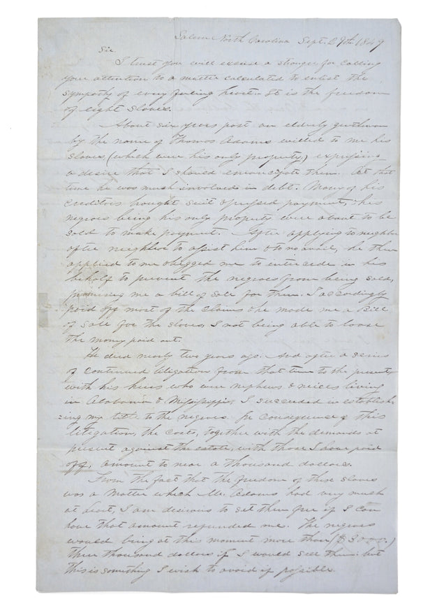 [A remarkable ALS relating to the fate of an enslaved family in North Carolina.]