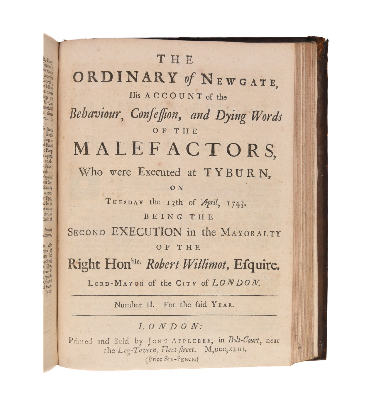 Five bound volumes of Sessions Papers covering the period 1730-1743.