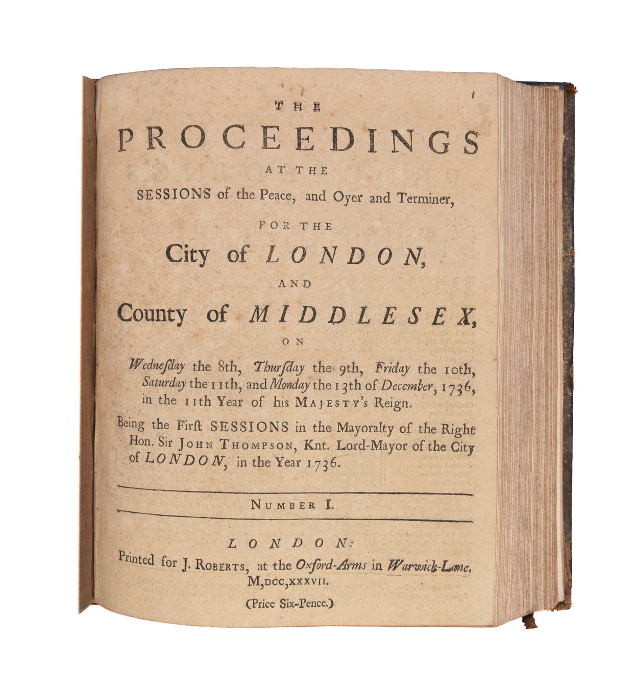 Five bound volumes of Sessions Papers covering the period 1730-1743.