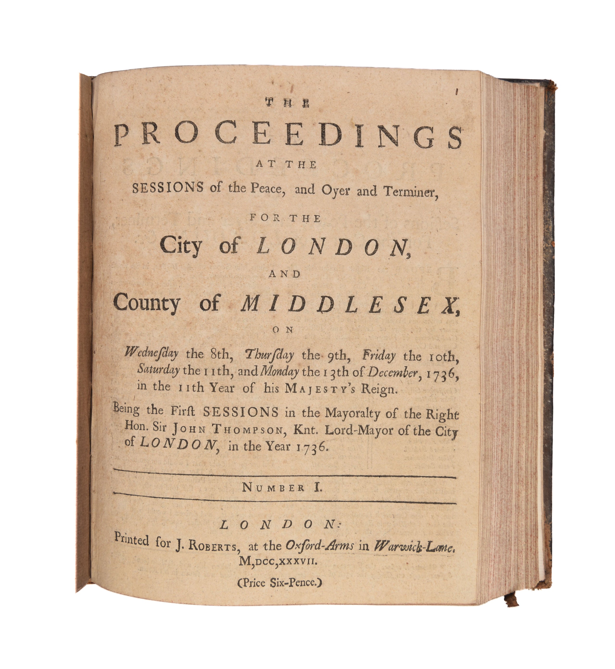 Five bound volumes of Sessions Papers covering the period 1730-1743.