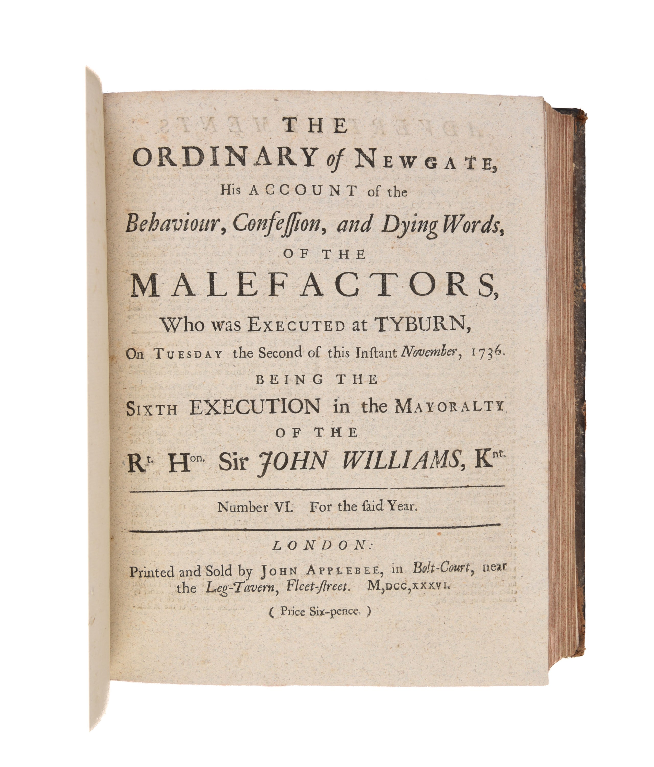 Five bound volumes of Sessions Papers covering the period 1730-1743.