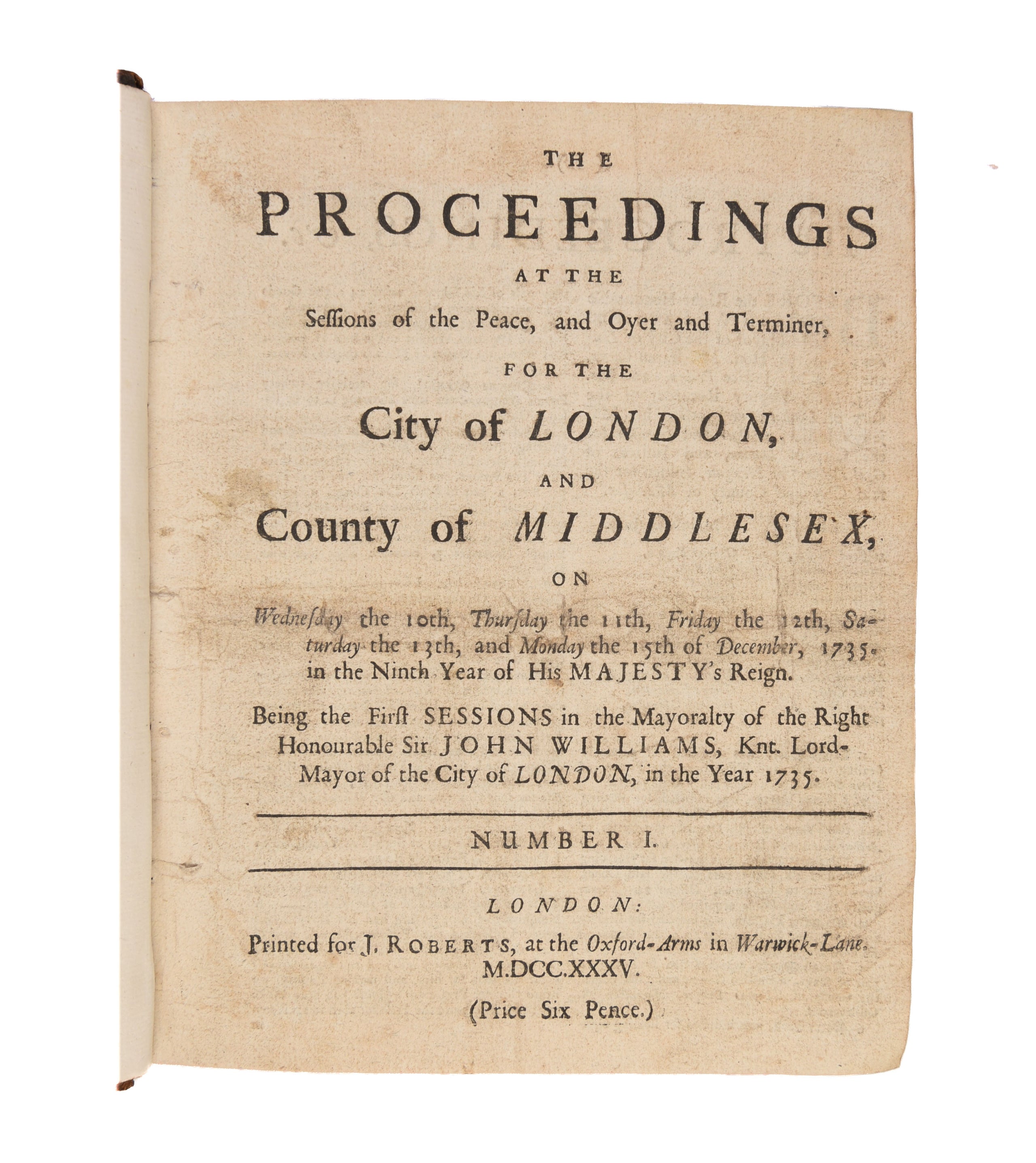 Five bound volumes of Sessions Papers covering the period 1730-1743.
