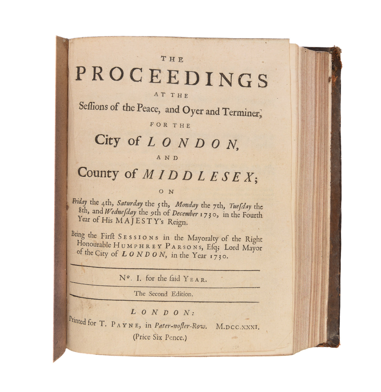 Five bound volumes of Sessions Papers covering the period 1730-1743.