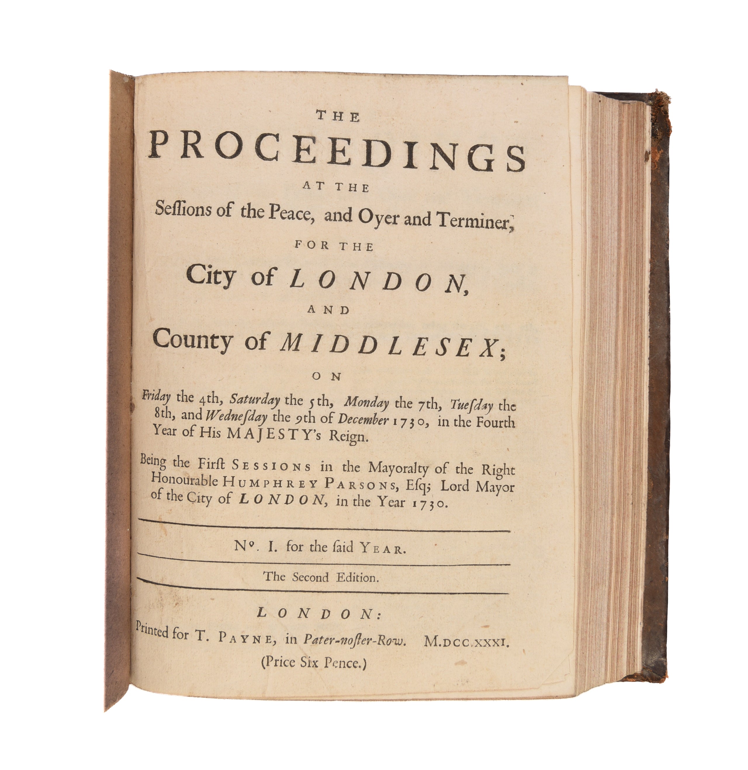 Five bound volumes of Sessions Papers covering the period 1730-1743.