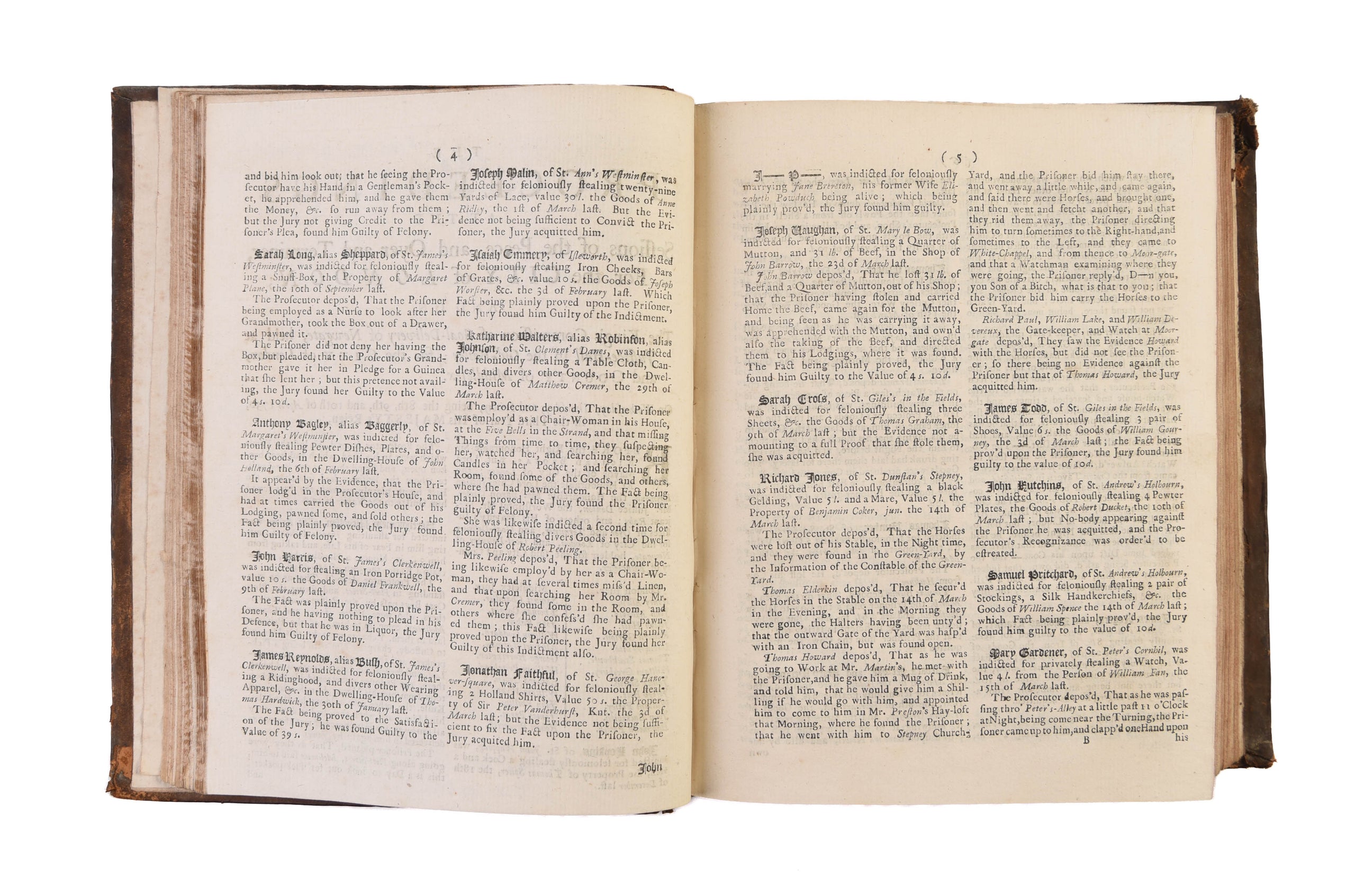 Five bound volumes of Sessions Papers covering the period 1730-1743.