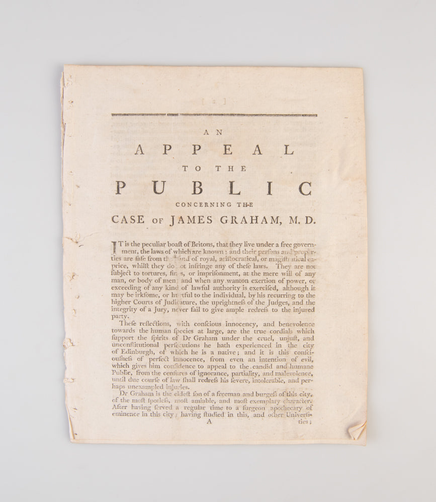 A collection of books, prints and broadsides related to the quack doctor, sex therapist and showman, James Graham (1745-1794).