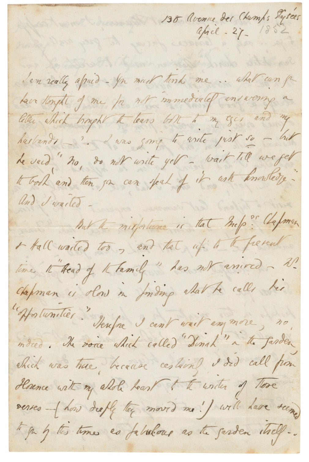 Six autograph letters signed (“Elizabeth Barrett Browning’) to [Dinah] Mulock (later Craik).