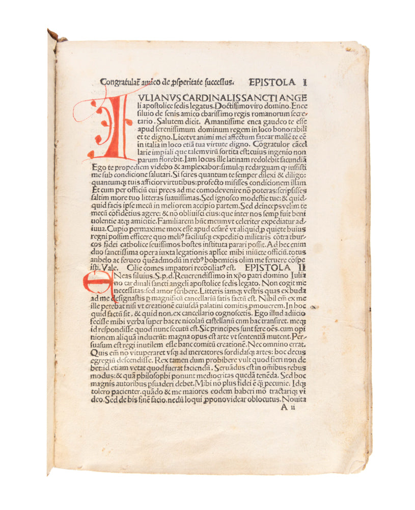 Epistolae familiares. De Duobus amantibus Euryalo et Lucretia. Descriptio urbis Viennensis. Ed: Nicolaus de Wyle.
(Nuremberg: Anton Koberger, 17 May 1496)