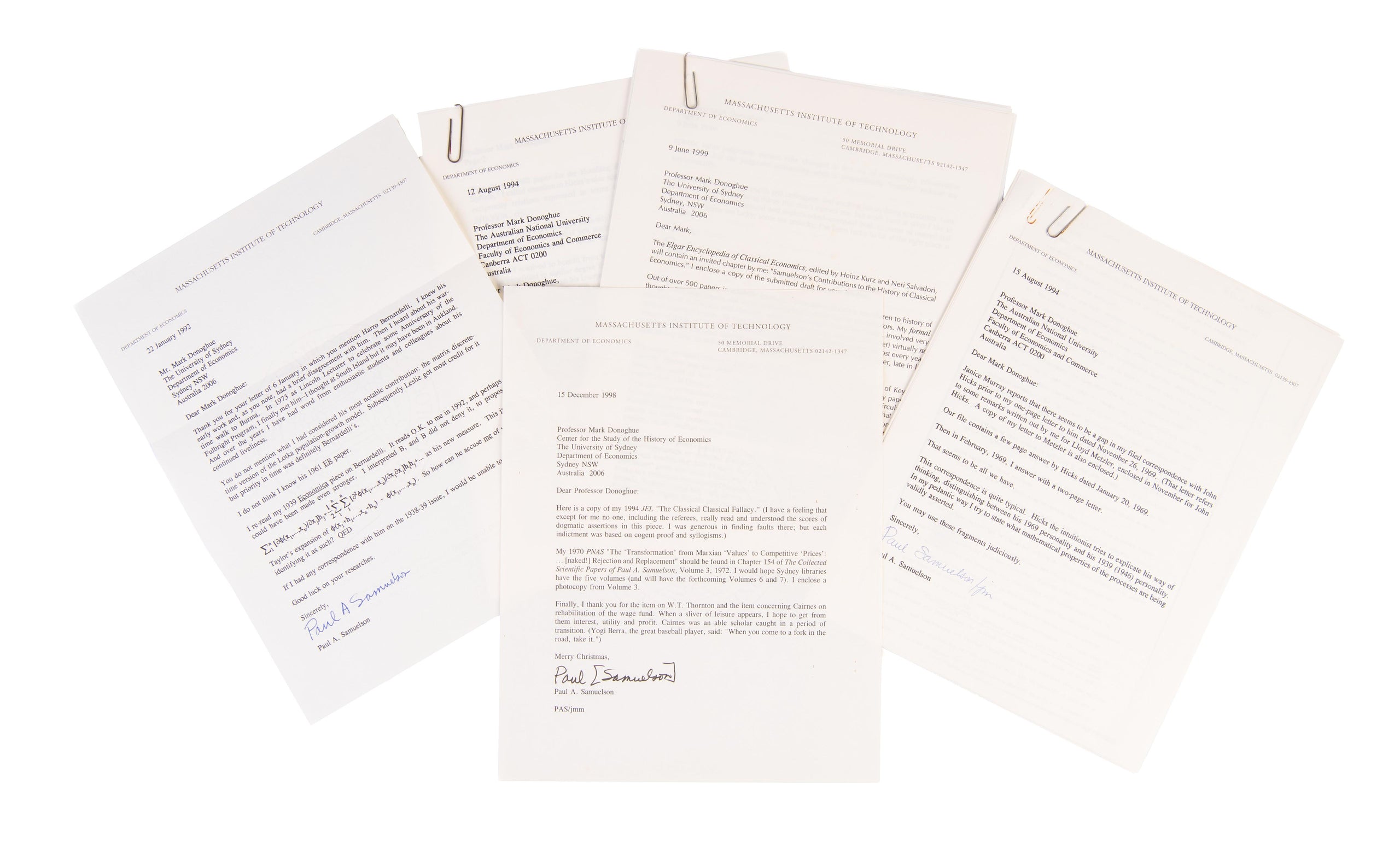 Correspondence with Mark Donoghue.