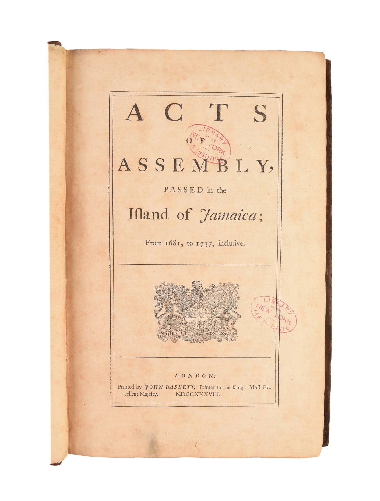 Acts of Assembly, passed in the Island of Jamaica; from 1681 to 1737.