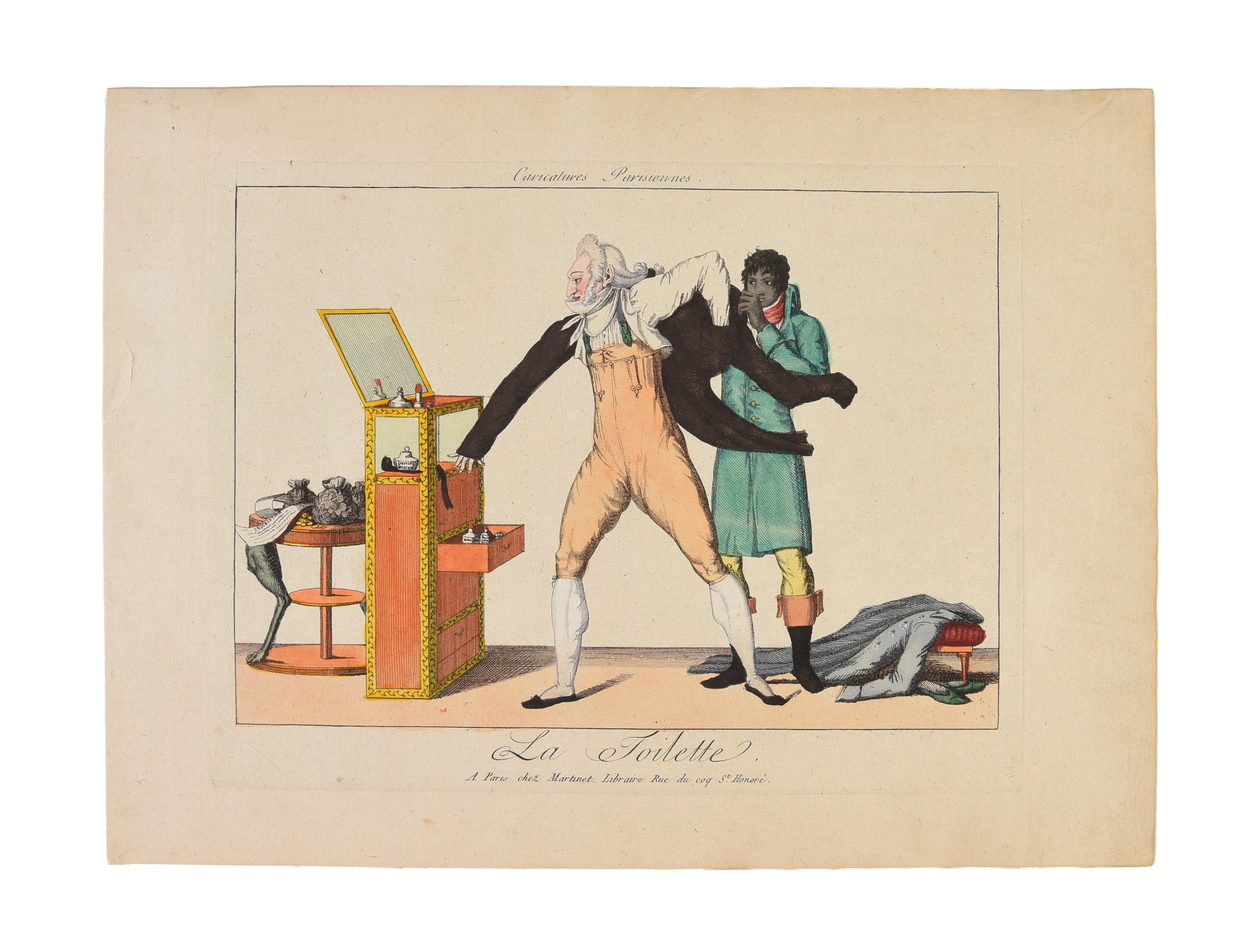 A collection of 17 rare French caricatures on various subjects from fashion, food and race to health and beauty and prostitution. Many of the caricatures satirise English life.