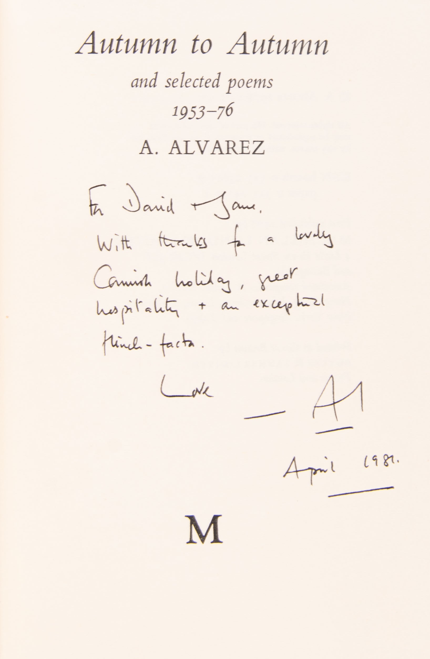 Autumn to Autumn and Selected Poems 1953 - 1976.