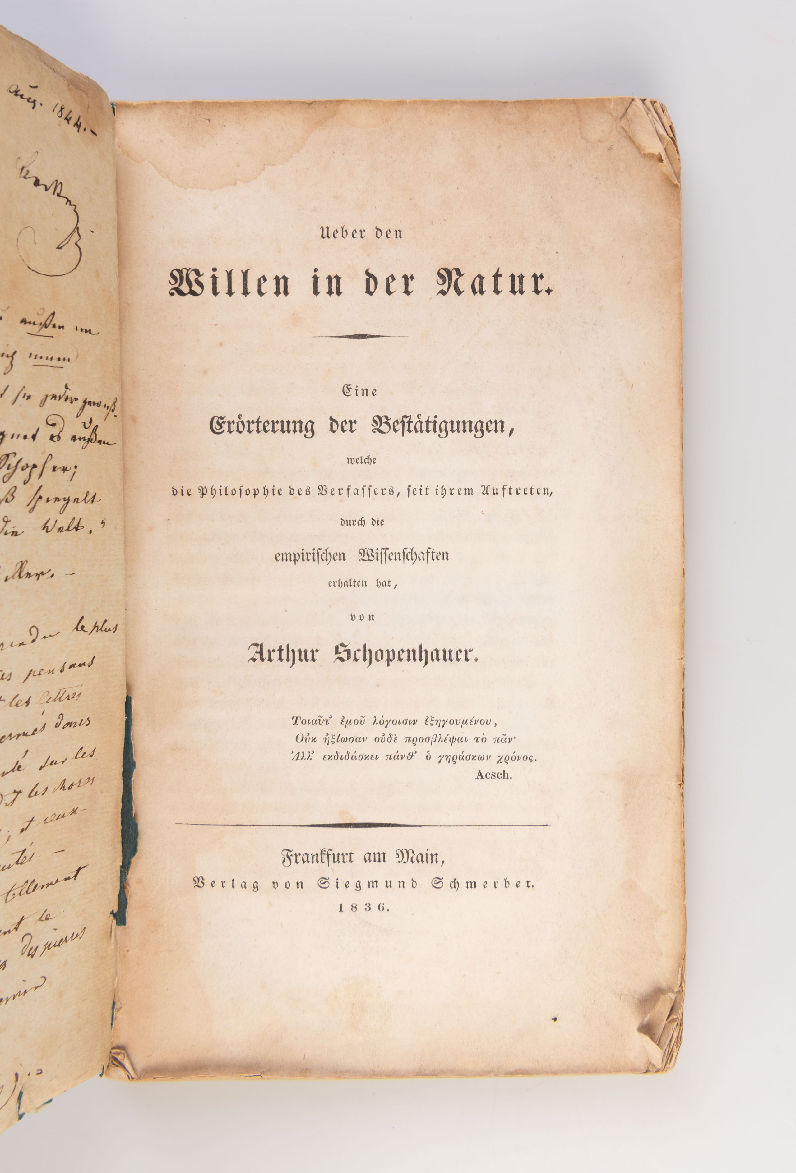 Ueber den Willen in der Natur. Eine Erörterung der Bestätigungen, welche die Philosophie des Verfassers, seit ihrem Auftreten, durch die empirischen Wissenschaften erhalten hat.