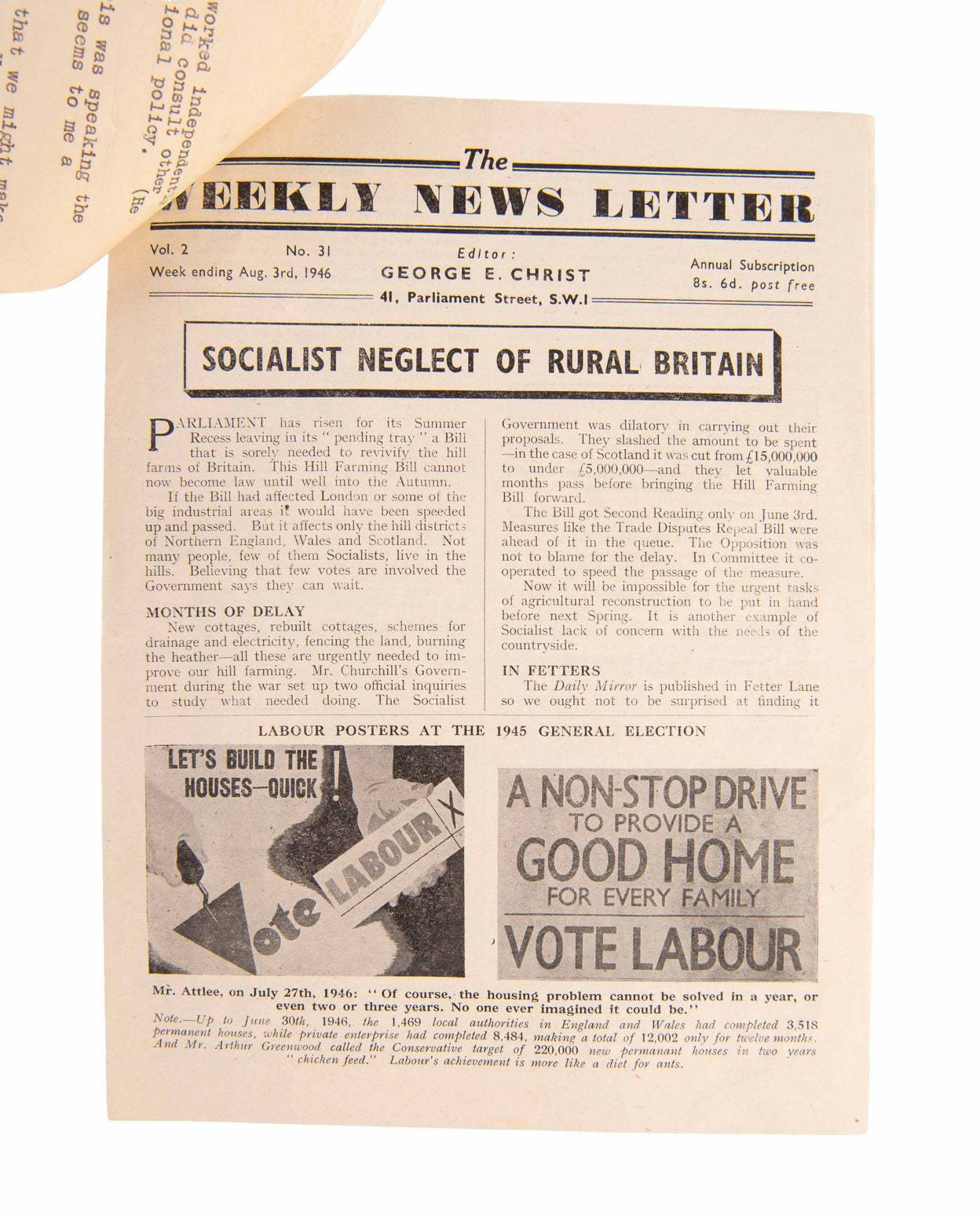 Typed Letter Signed with initials, addressed to 'CHAIRMAN OF THE PARTY', (Lord Woolton).