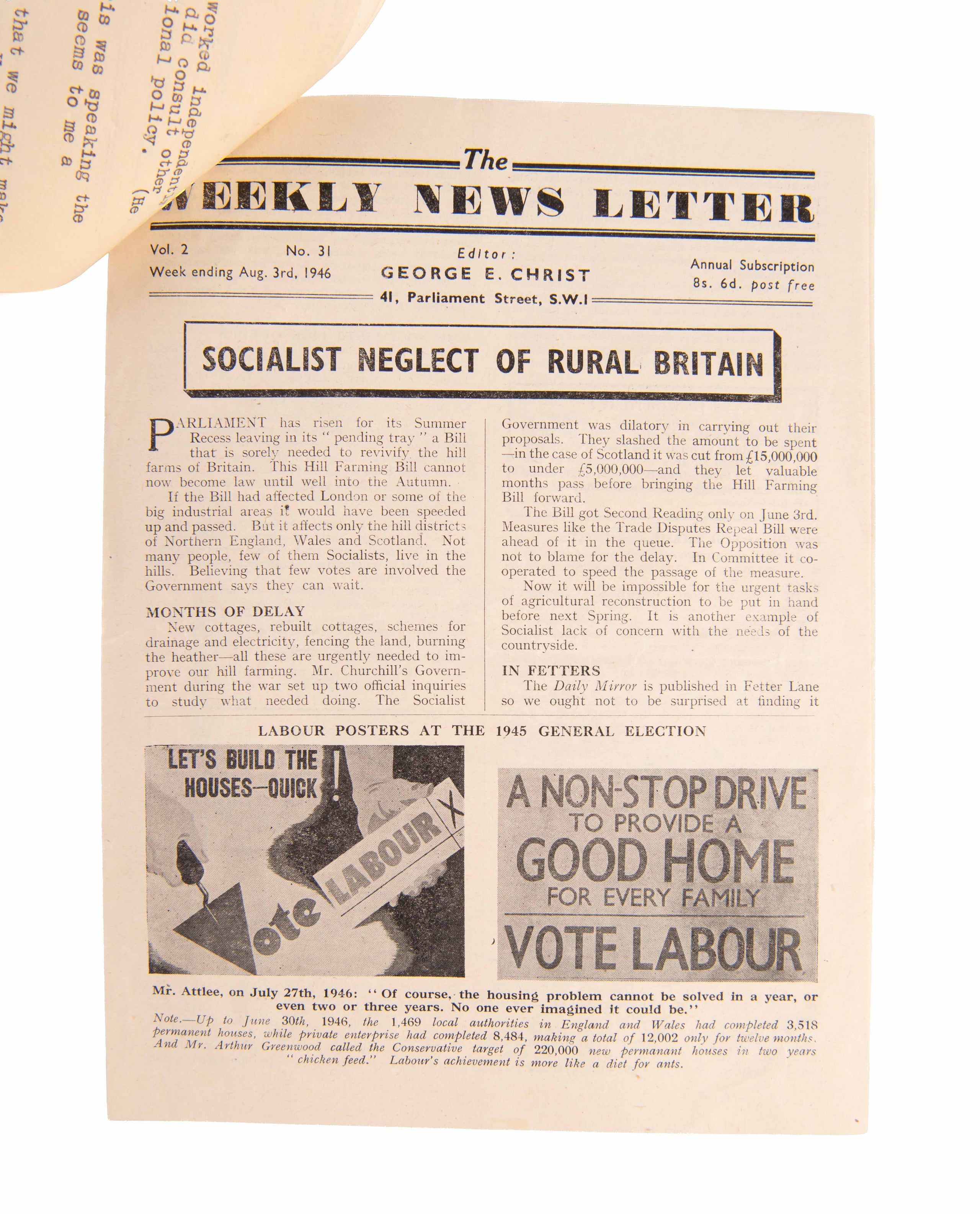 Typed Letter Signed with initials, addressed to 'CHAIRMAN OF THE PARTY', (Lord Woolton).
