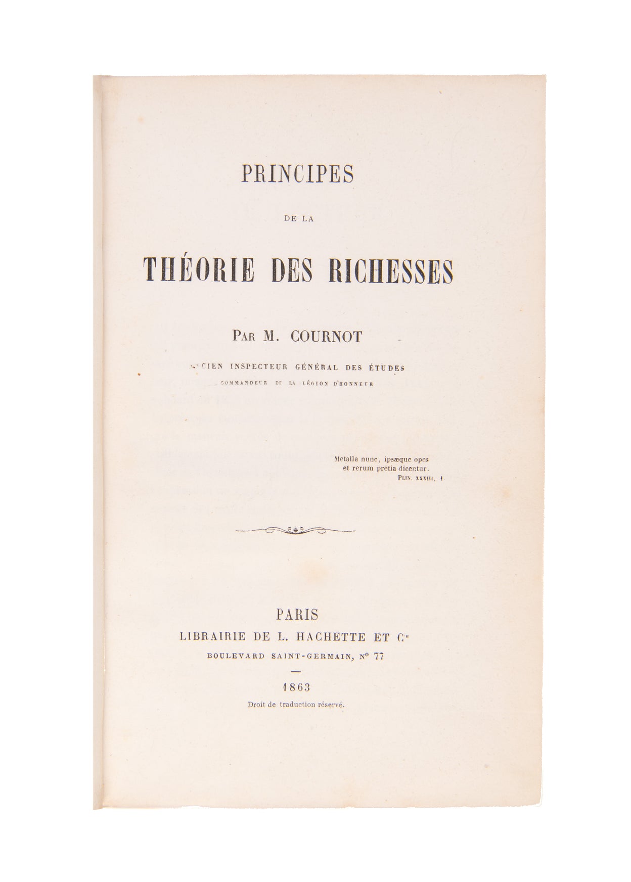 Principes de la Théorie des Richesses.