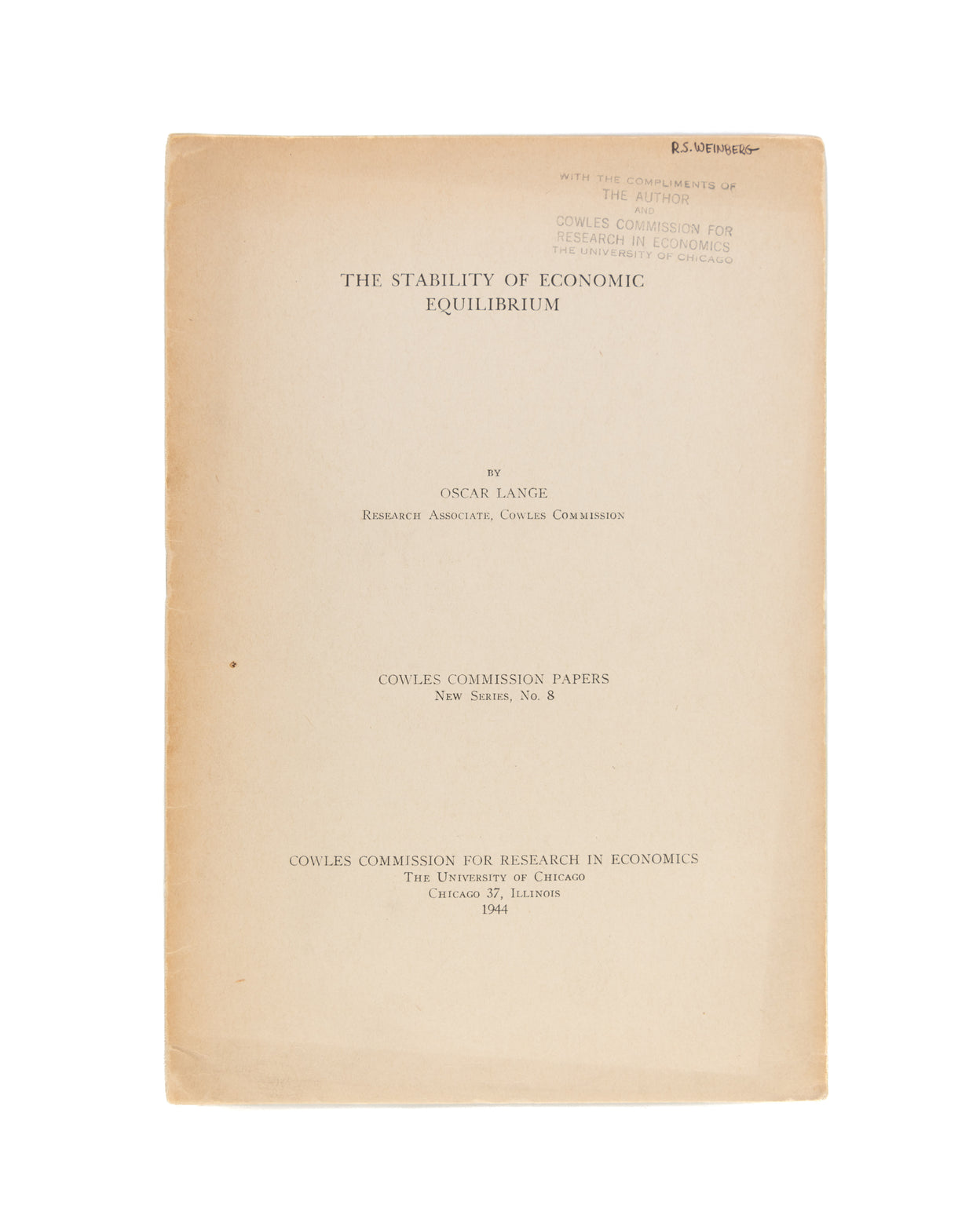 The Stability of Economic Equilibrium.