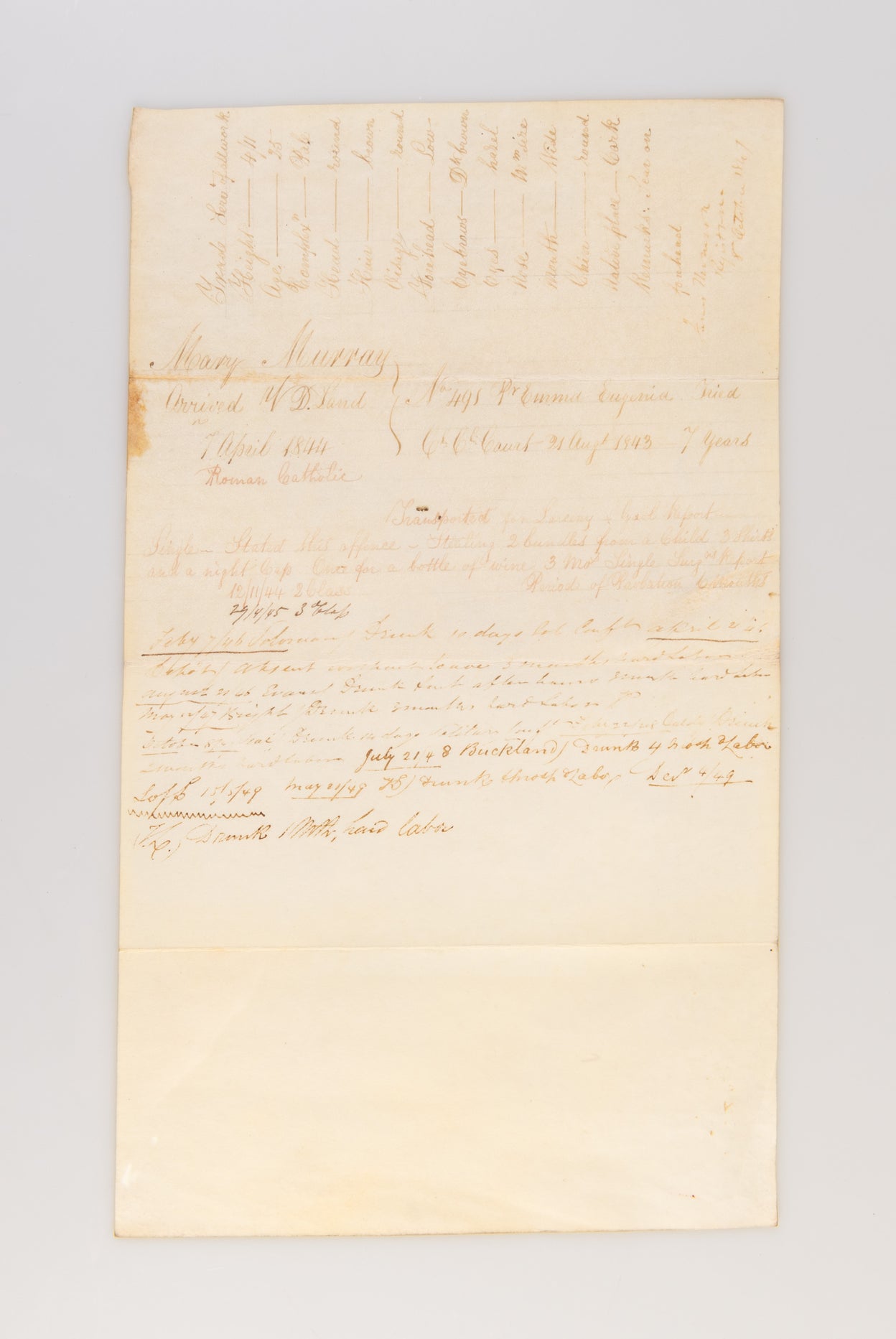 [Four convict disciplinary reports: Mary Murray, Mary Ann North, James Woolf and William White.]