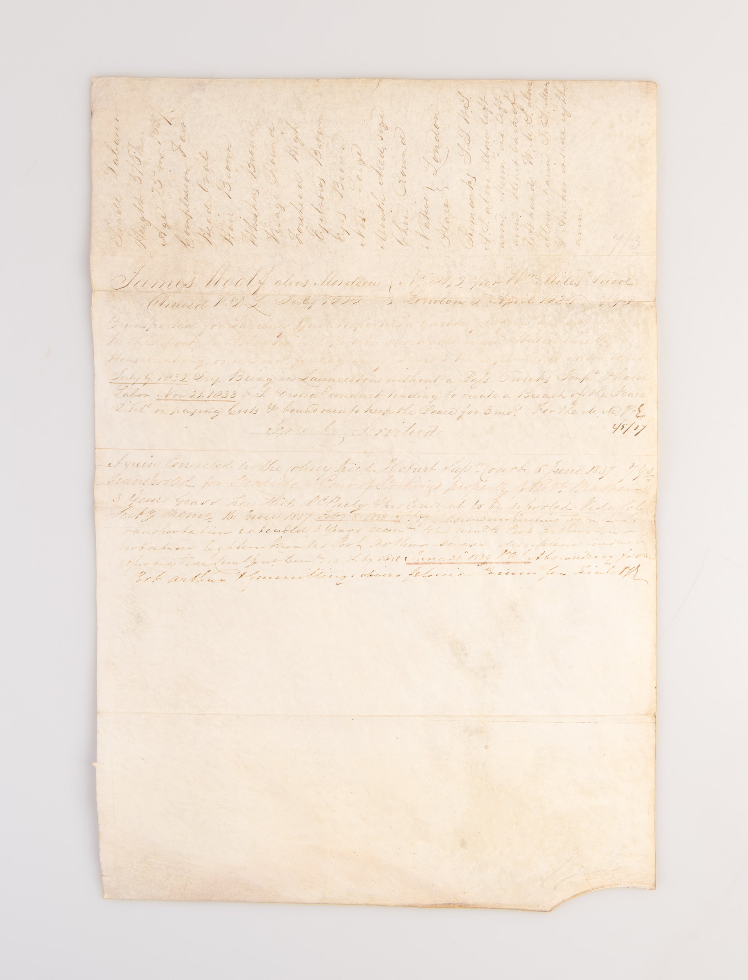 [Four convict disciplinary reports: Mary Murray, Mary Ann North, James Woolf and William White.]