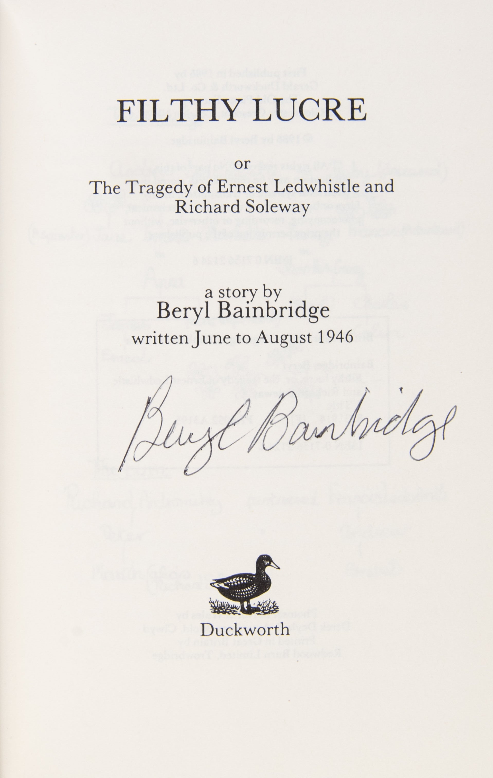 Filthy Lucre or the Tragedy of Andrew Ledwhistle and Richard Soleway.