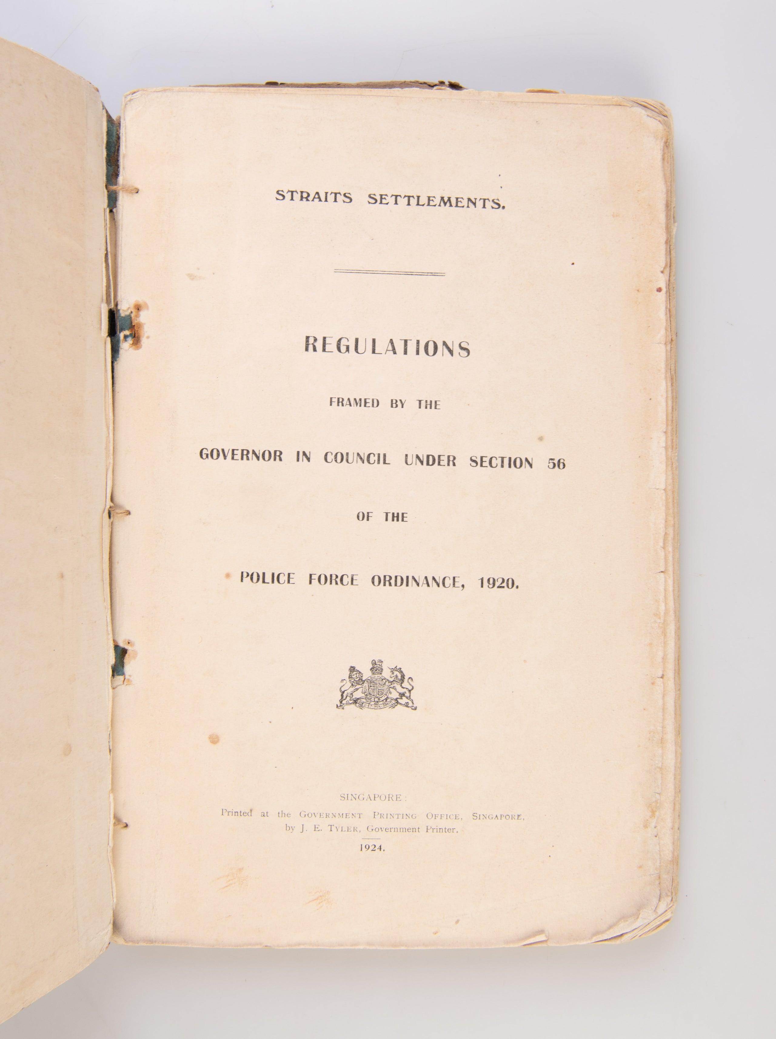 Straits Settlements. Regulations framed by the Governor in Council Under Section 56 of the Police Force Ordinance, 1920.