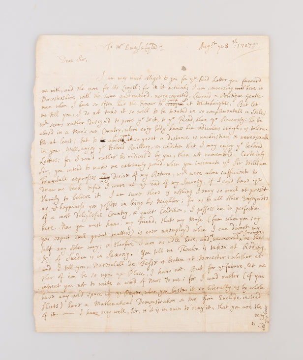 ALS from the young Alexander Pope to his mentor Antony Englefield, dated August 8th 1707.